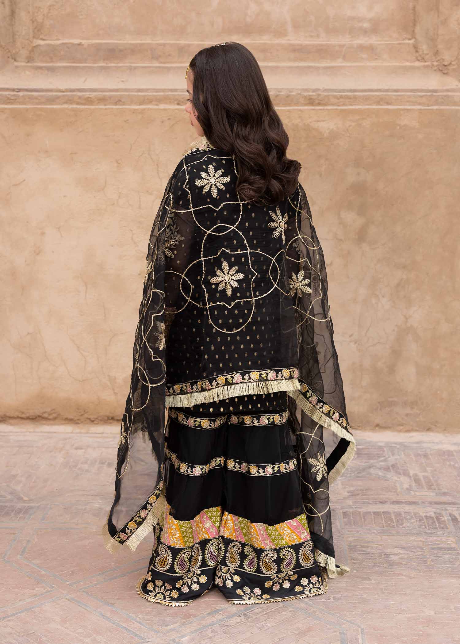 organza Gharara in Black