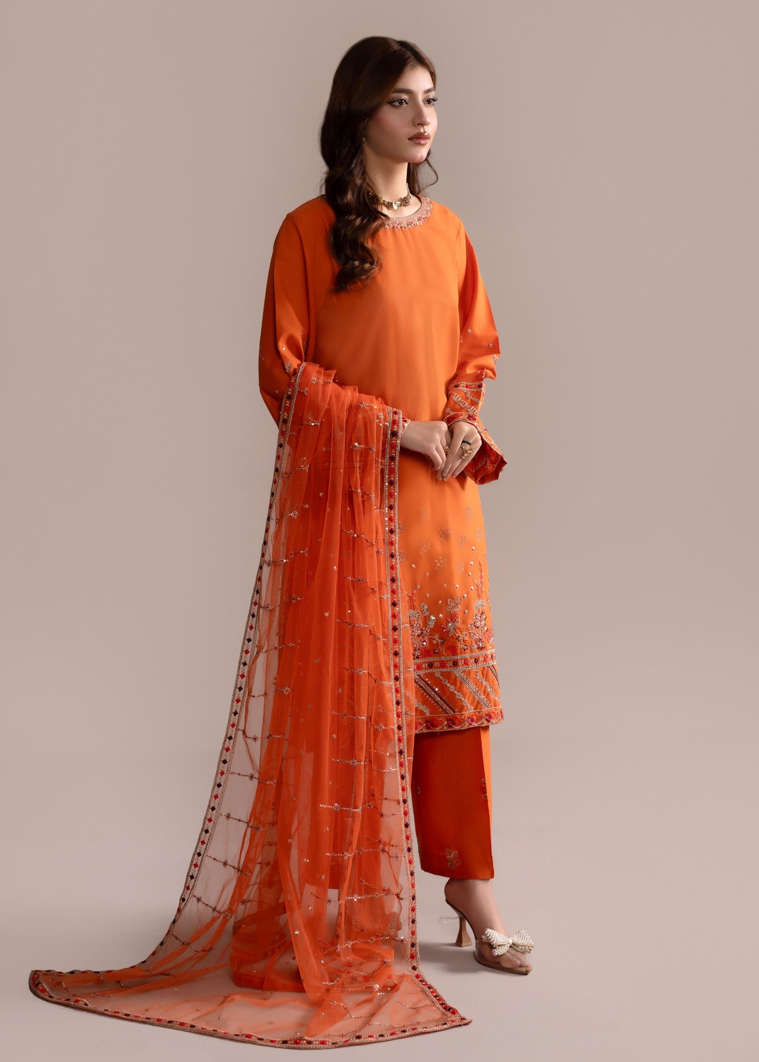 cotton Kurta Set in Orange