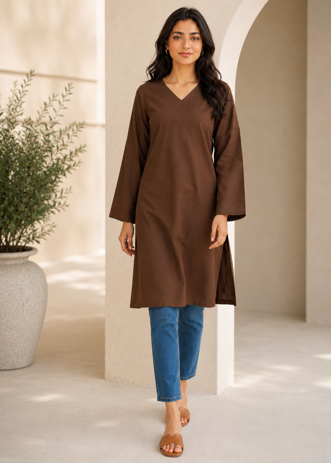 linen Kurti in Peanut