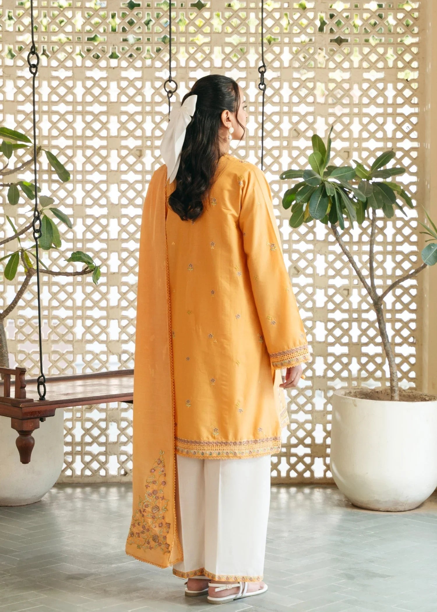lawn Kurta Set in Pumpkin orange