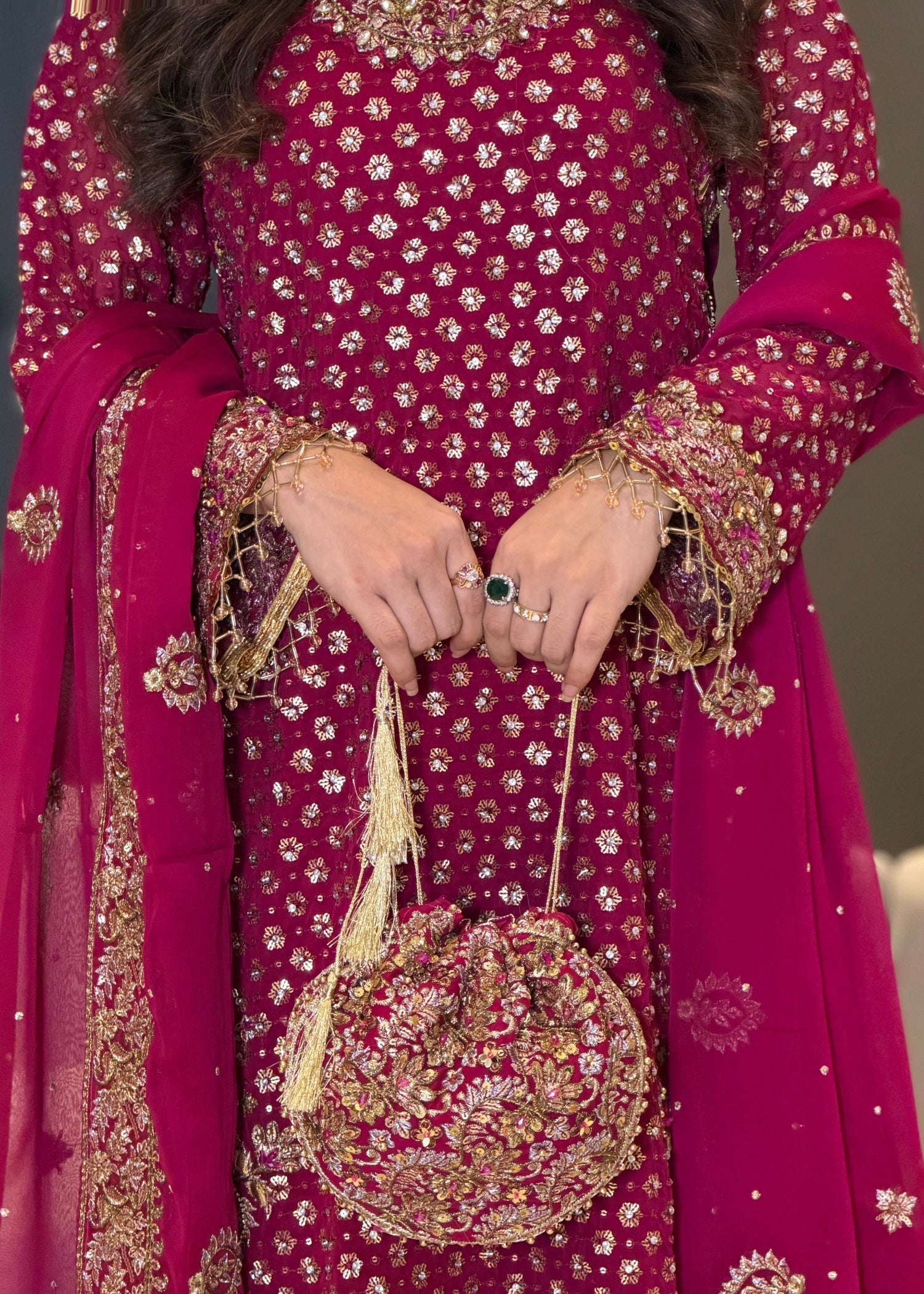 chiffon Kurta Set in Hot pink