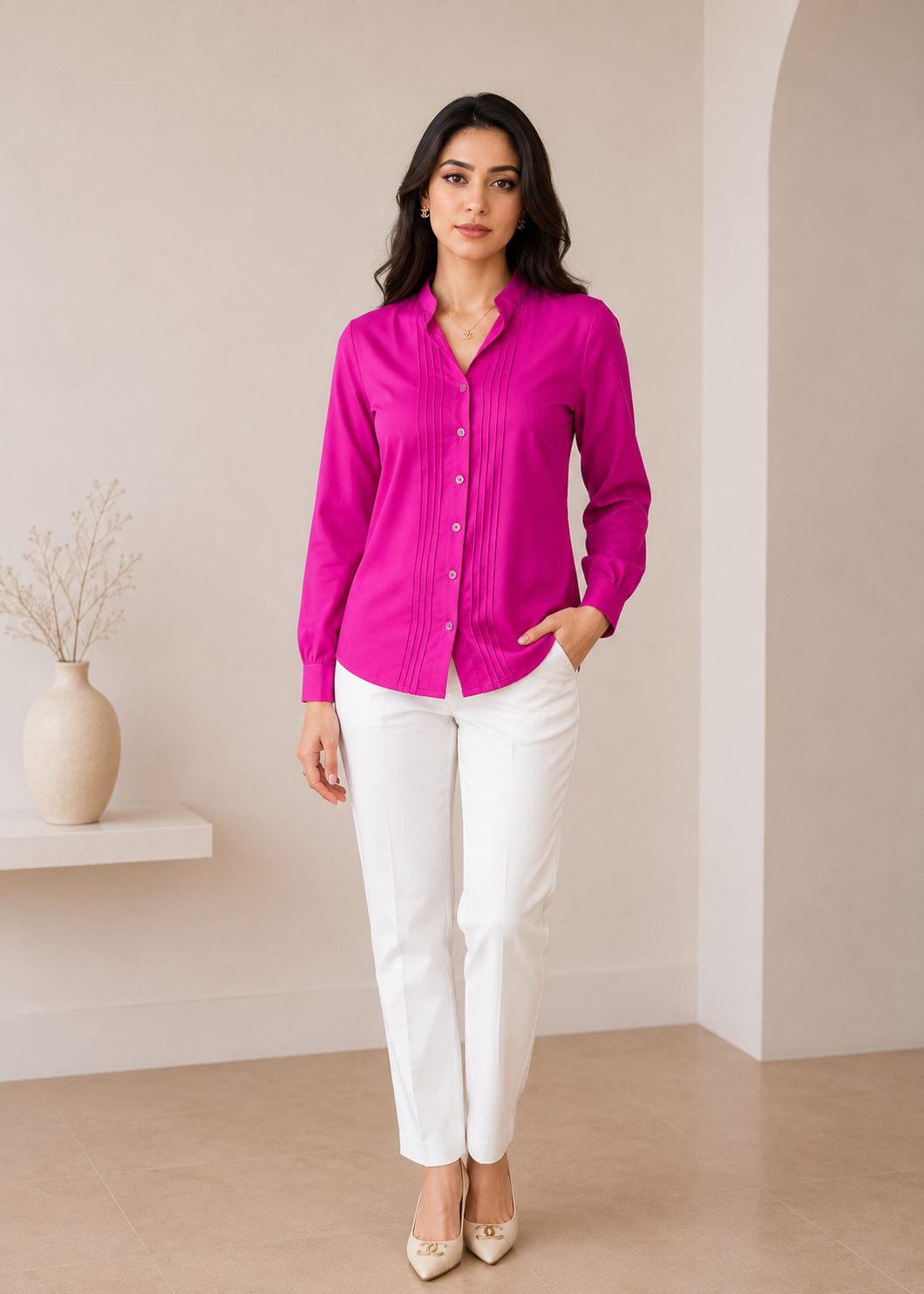 georgette Top in Hot pink