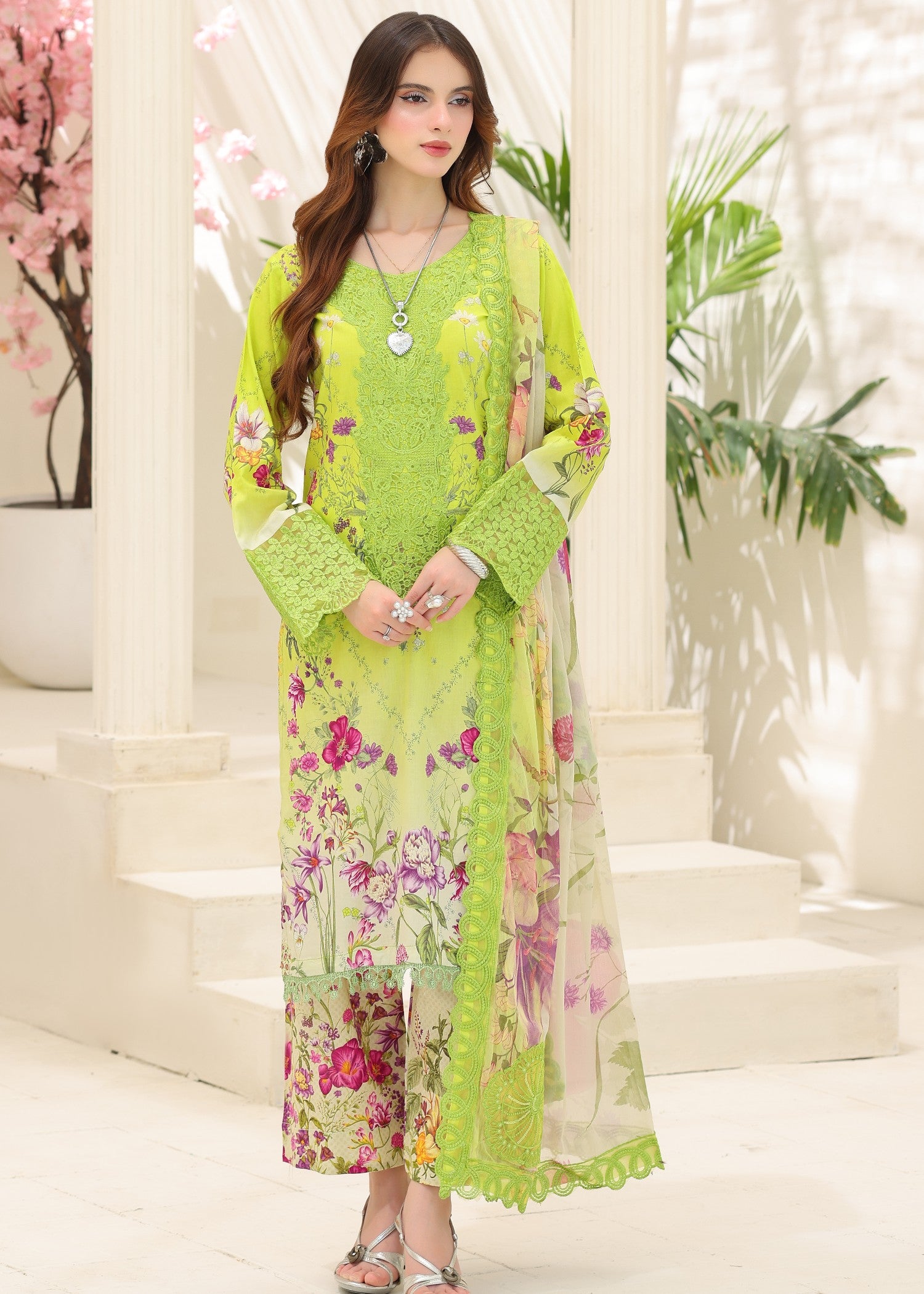 lawn Unstitched in Yellow green