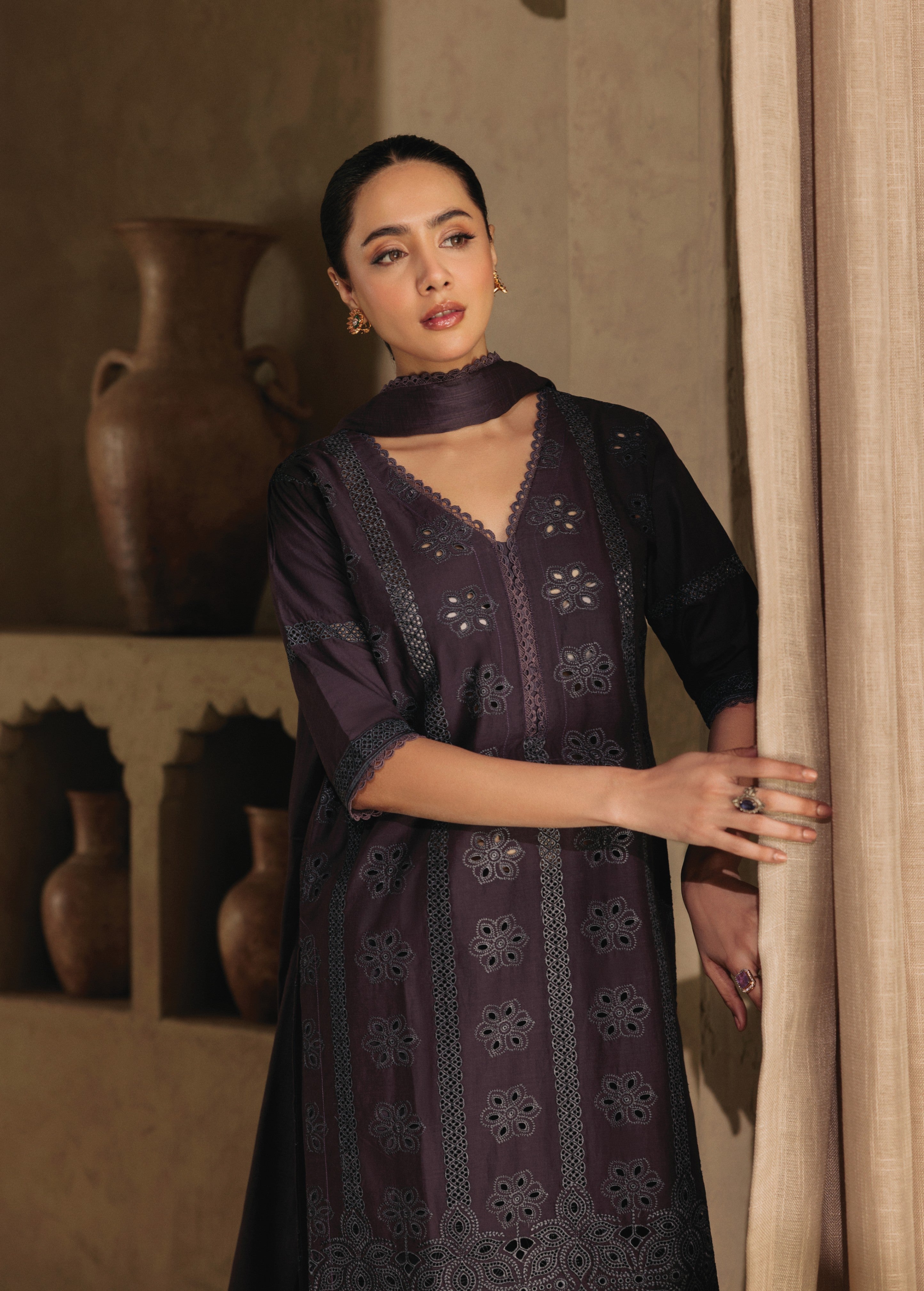 lawn Kurta Set in Egg plant
