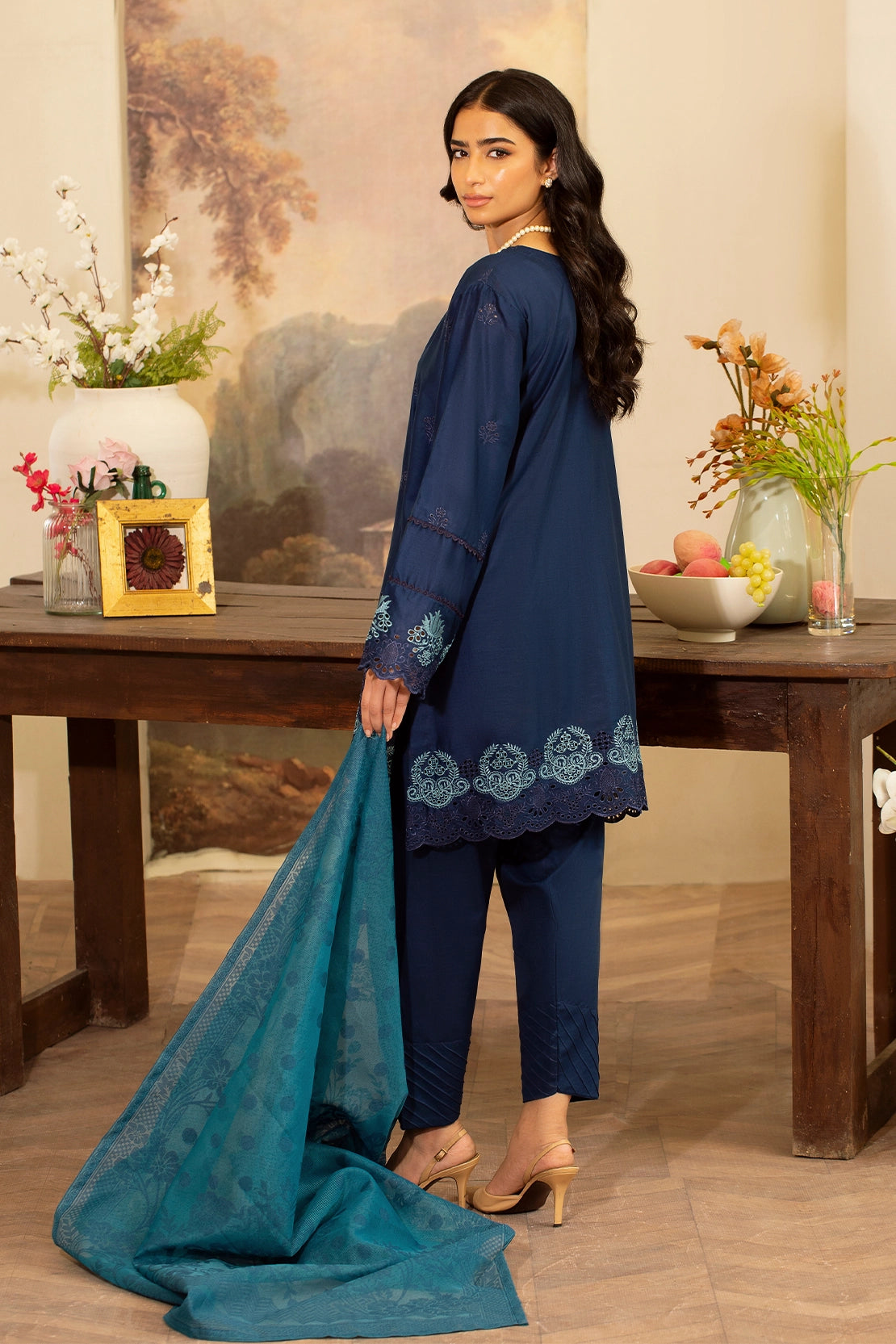 zari lawn Unstitched in Indigo