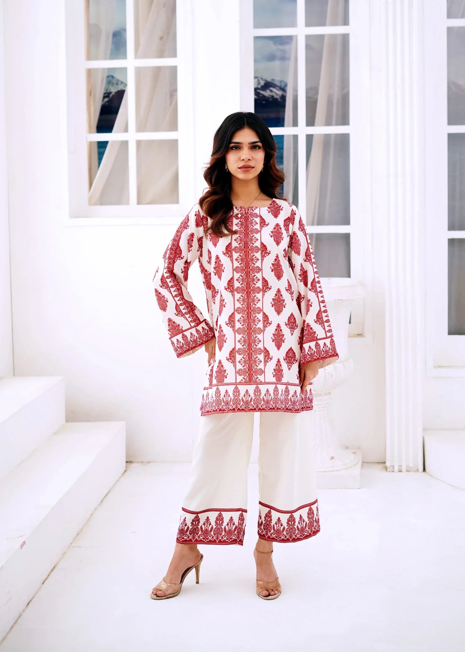 poly lawn Co Ord Sets in White