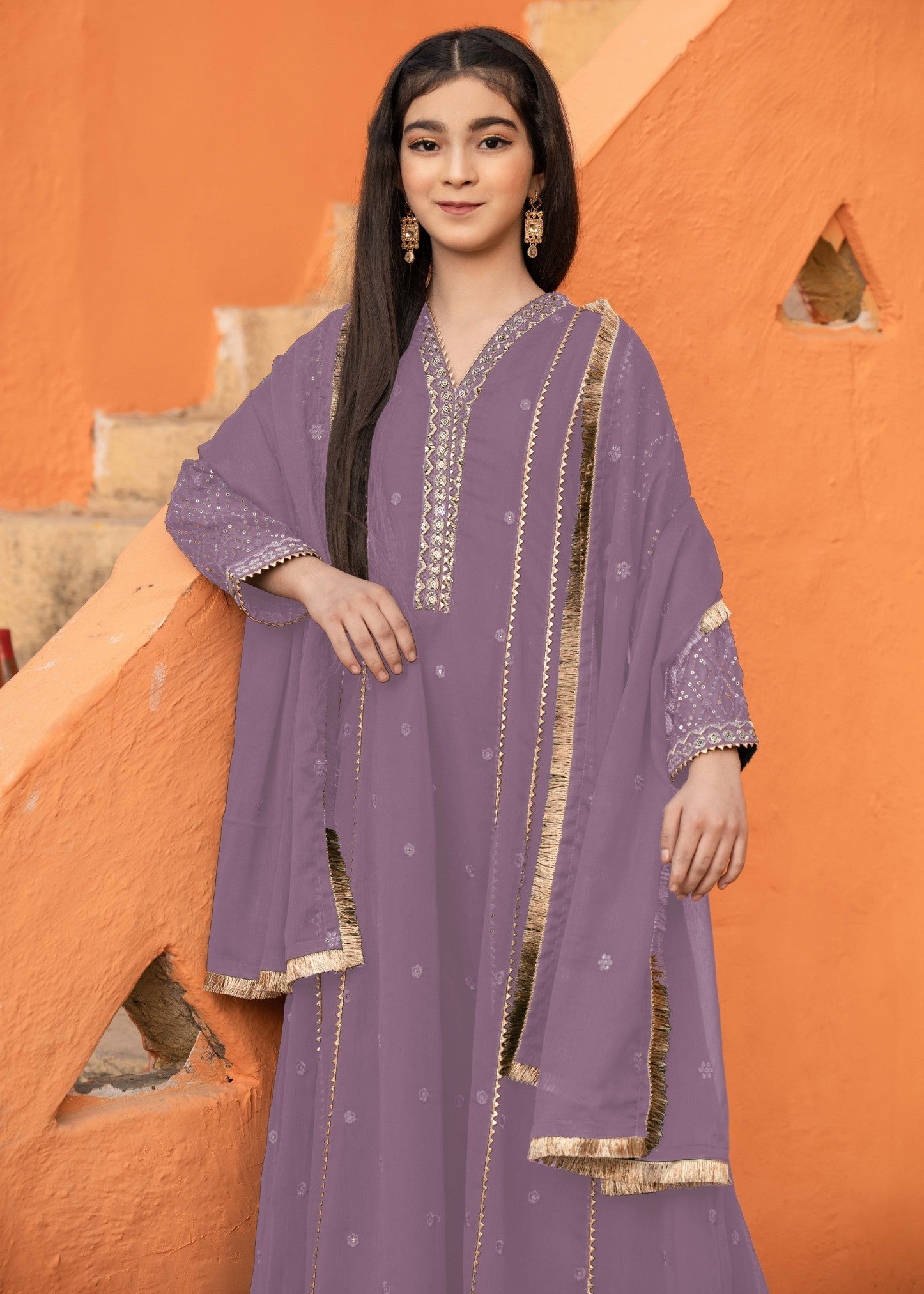 chiffon Pishwas in Lilac