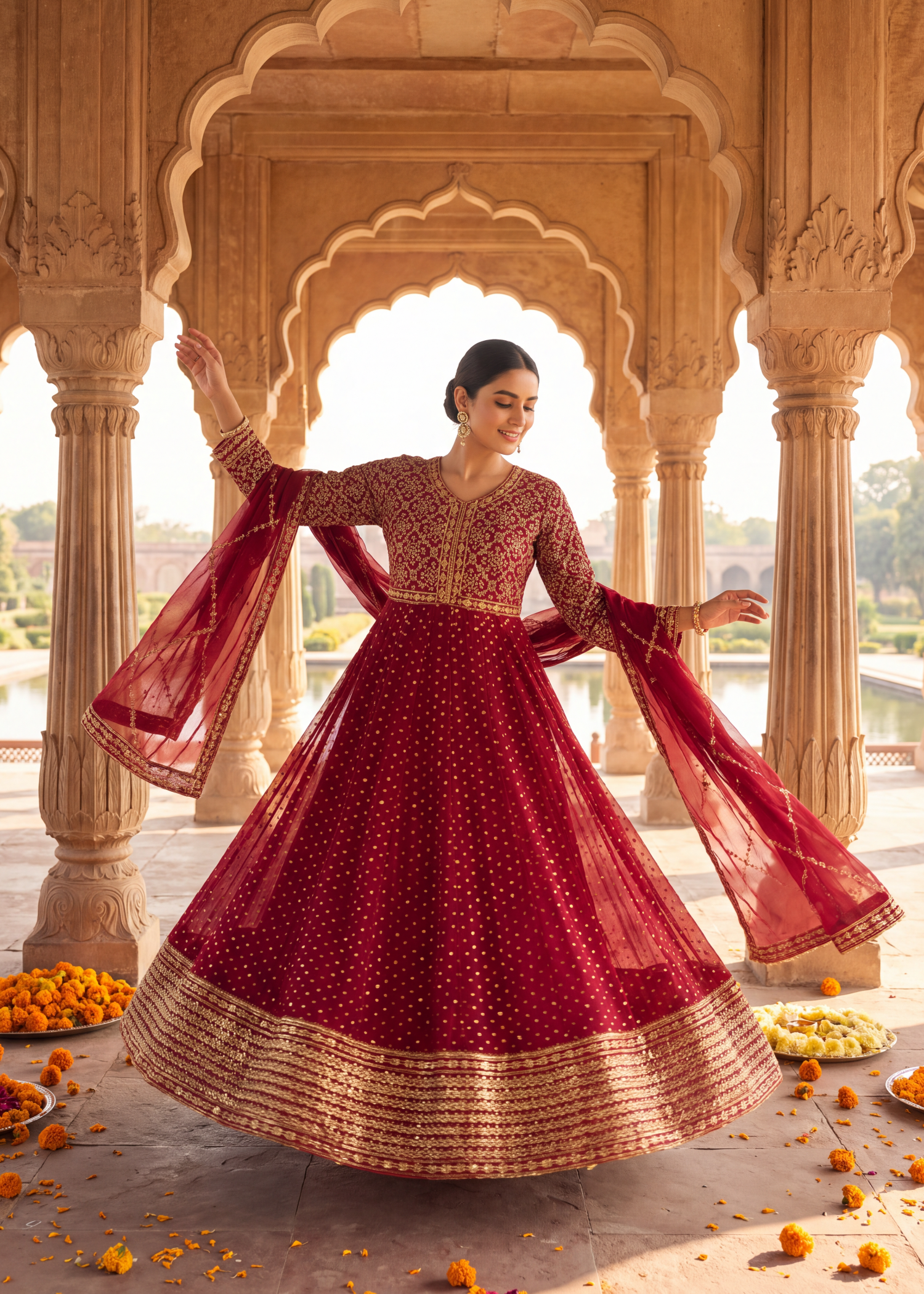 chiffon Pishwas in Crimson