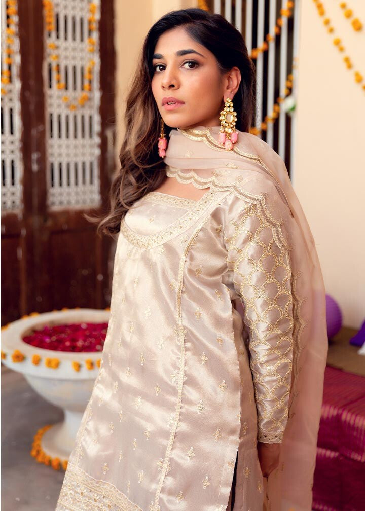 tissue Kurta Set in Beige