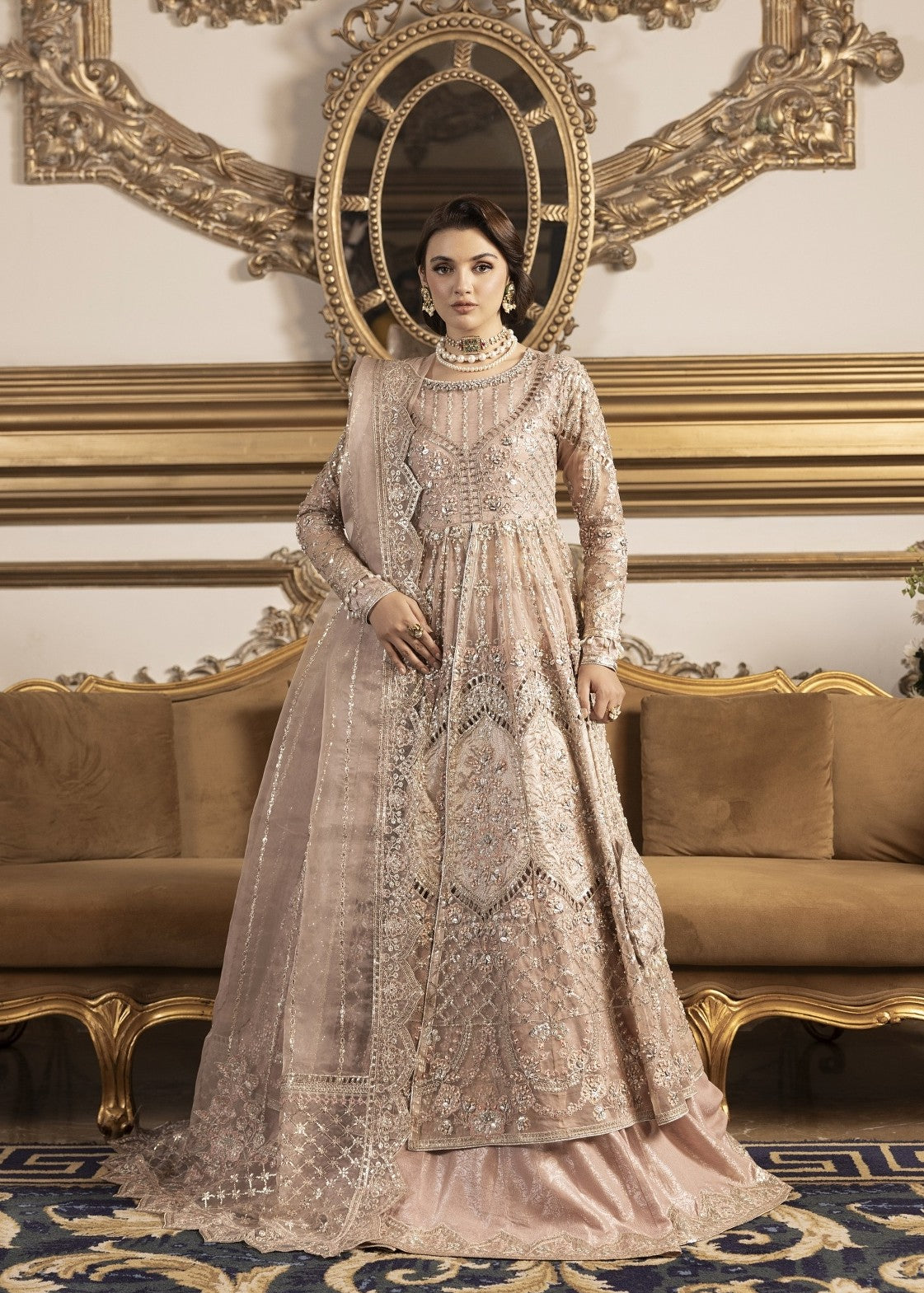 organza Lehenga in Pastel pink