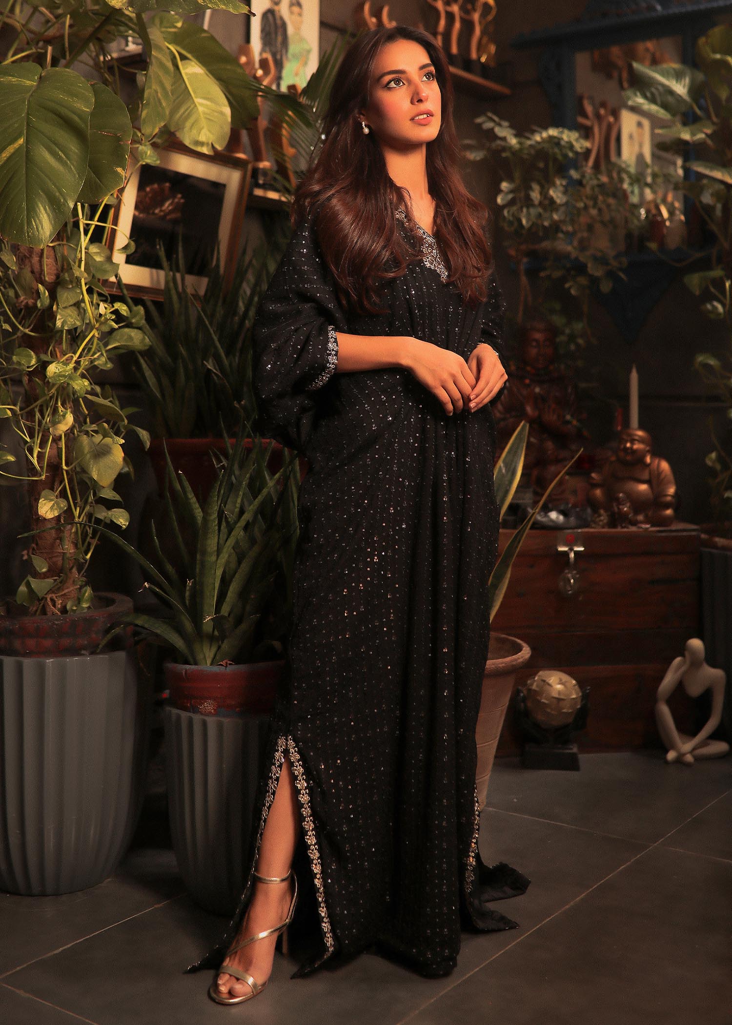 chiffon Kaftan in Black