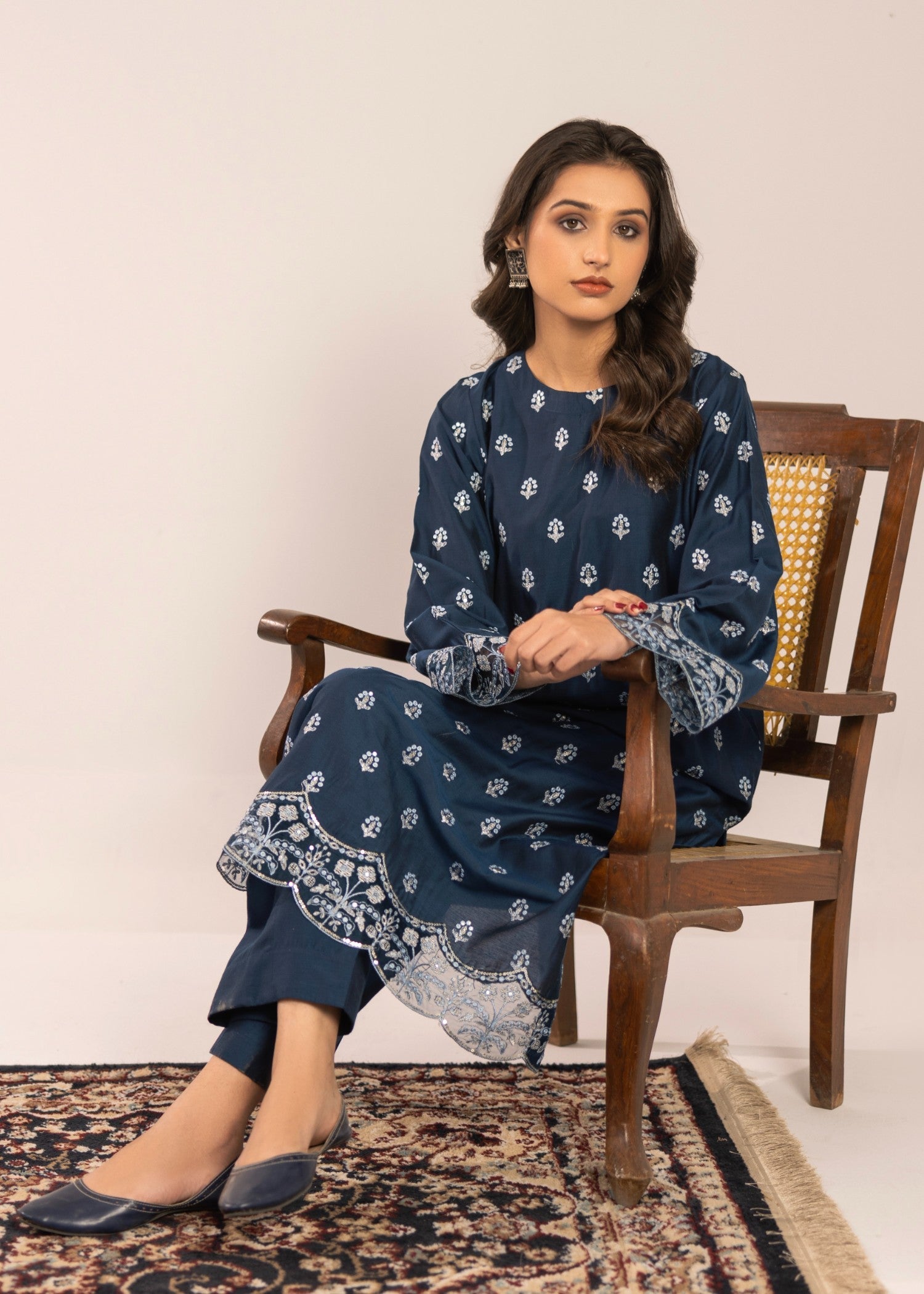 chambray Kurta Set in Blue