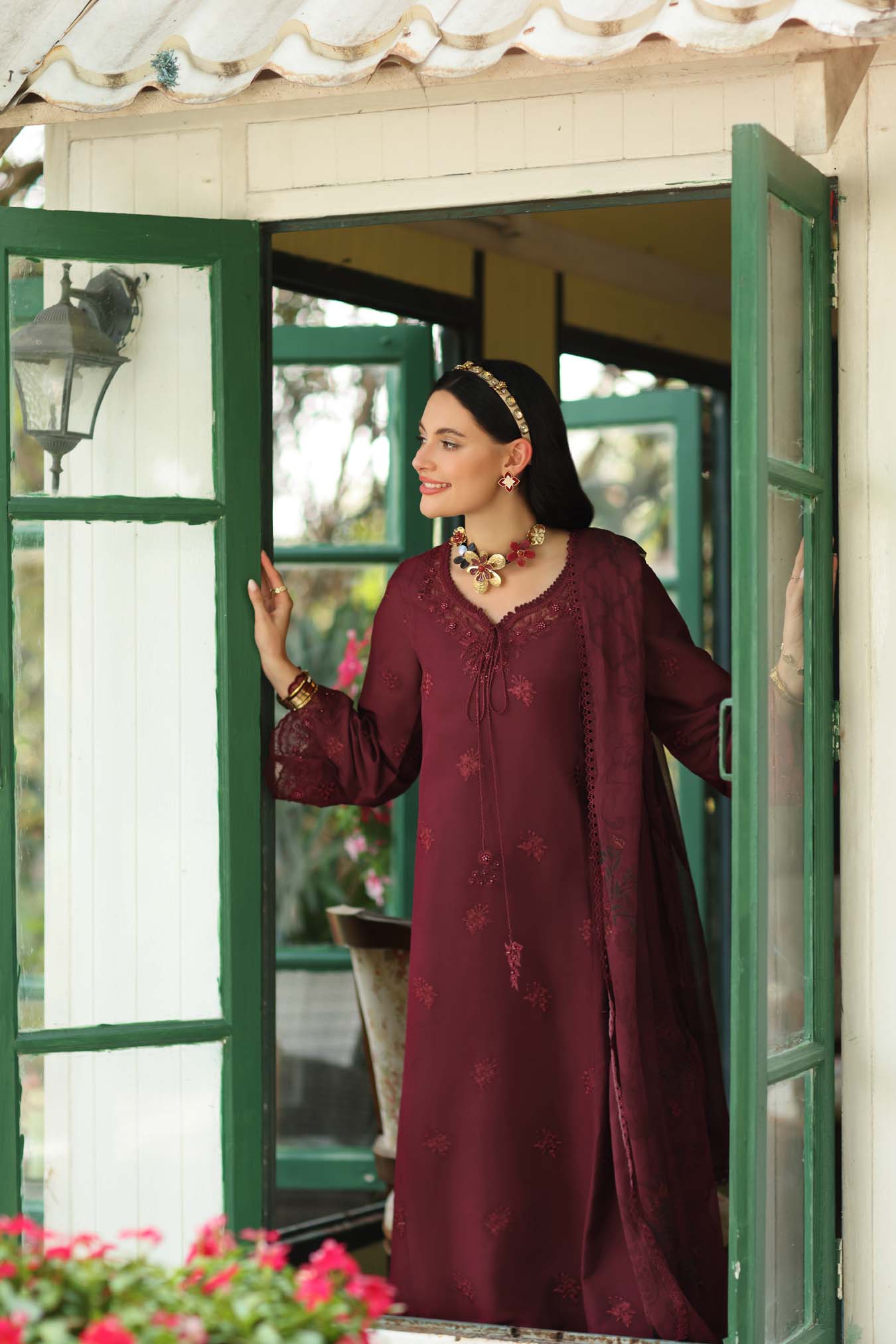 Noor Eid Printskhas Lawn – D10 – Burgundy