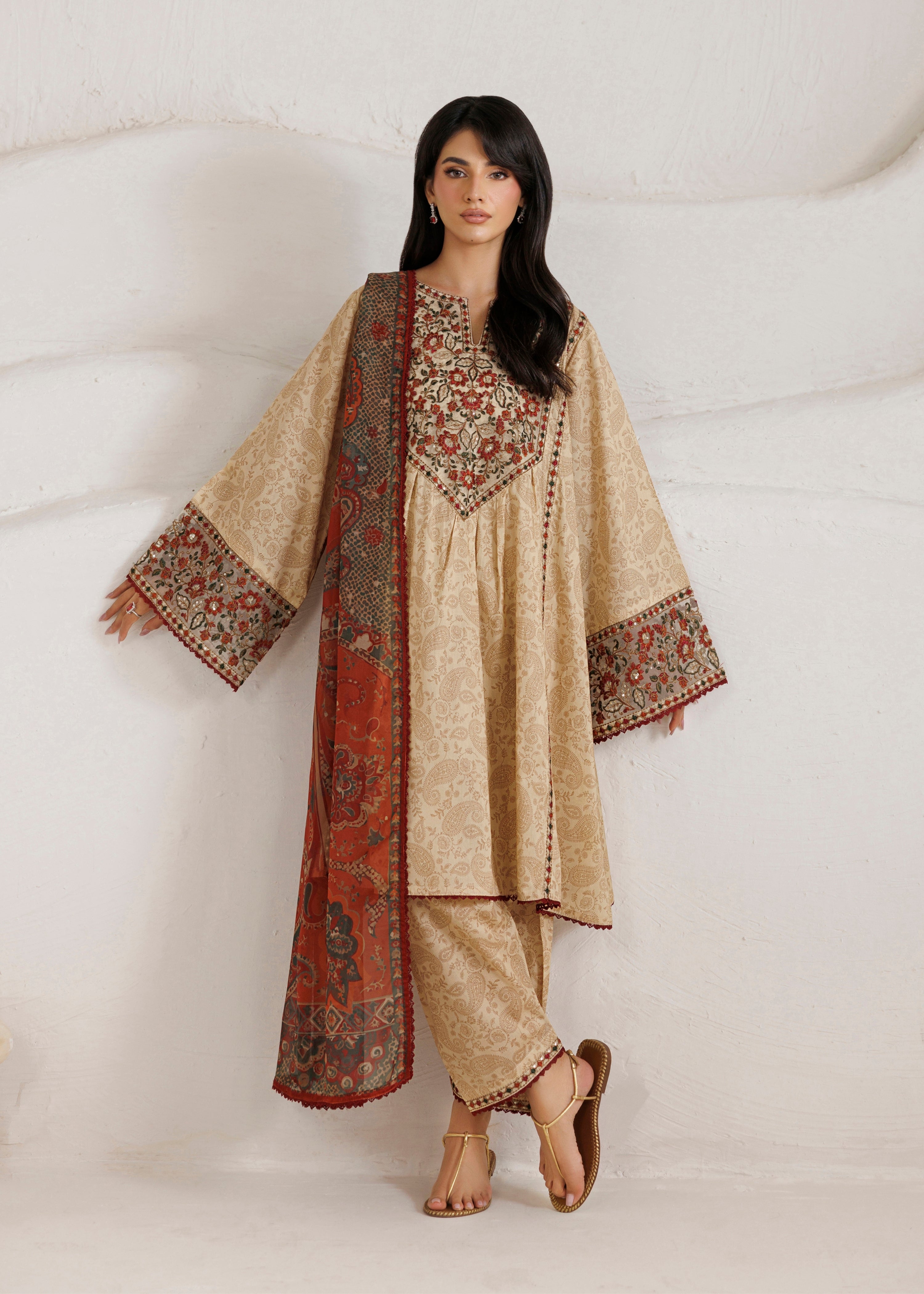 cotton Short Frock in Tan brown