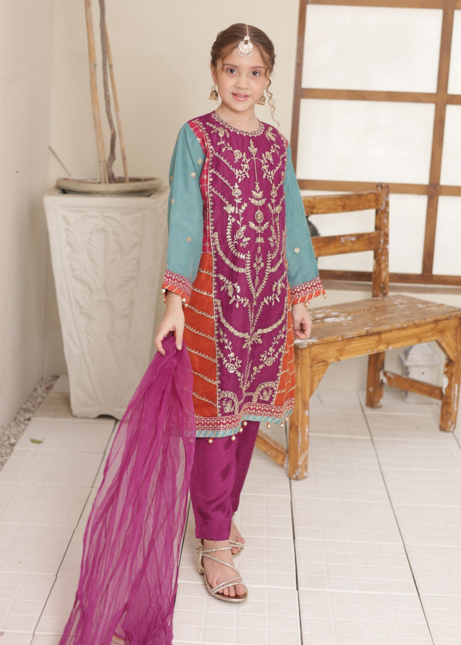 organza Kurta Set in Magenta