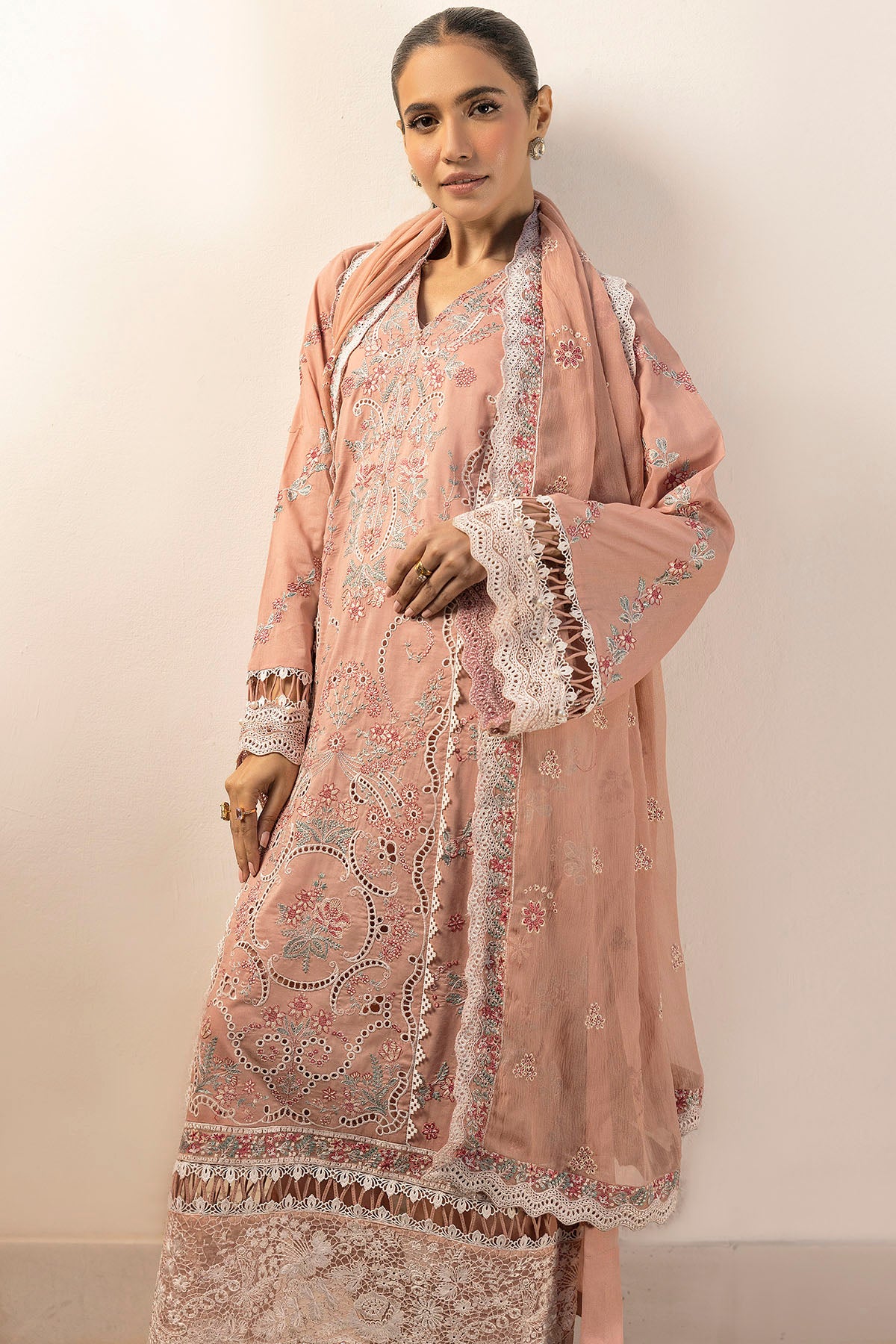 lawn Unstitched in Peach pink