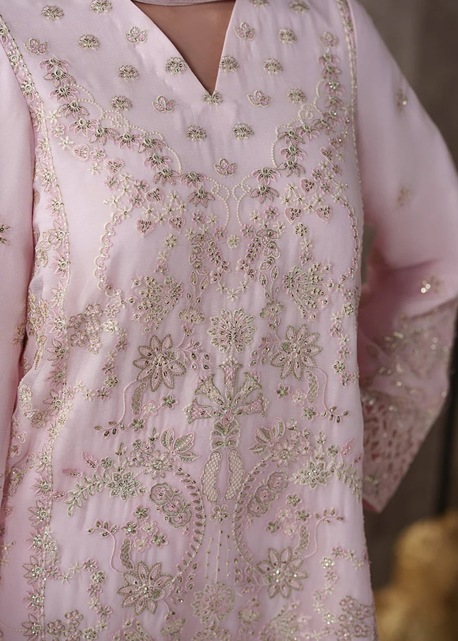 chiffon Unstitched in Blush pink, pastel pink