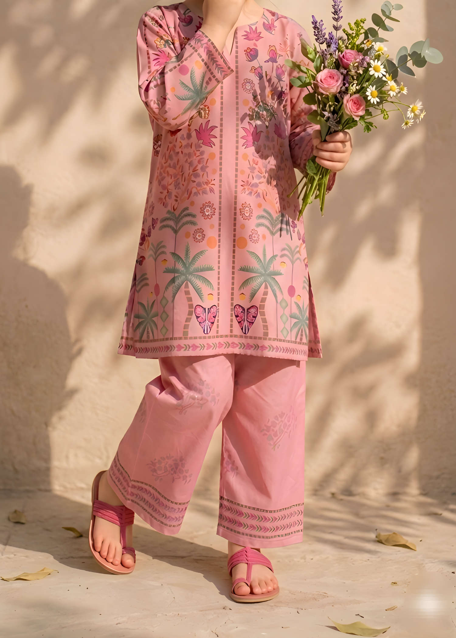 polyester crepe Kurta Set in Blush pink