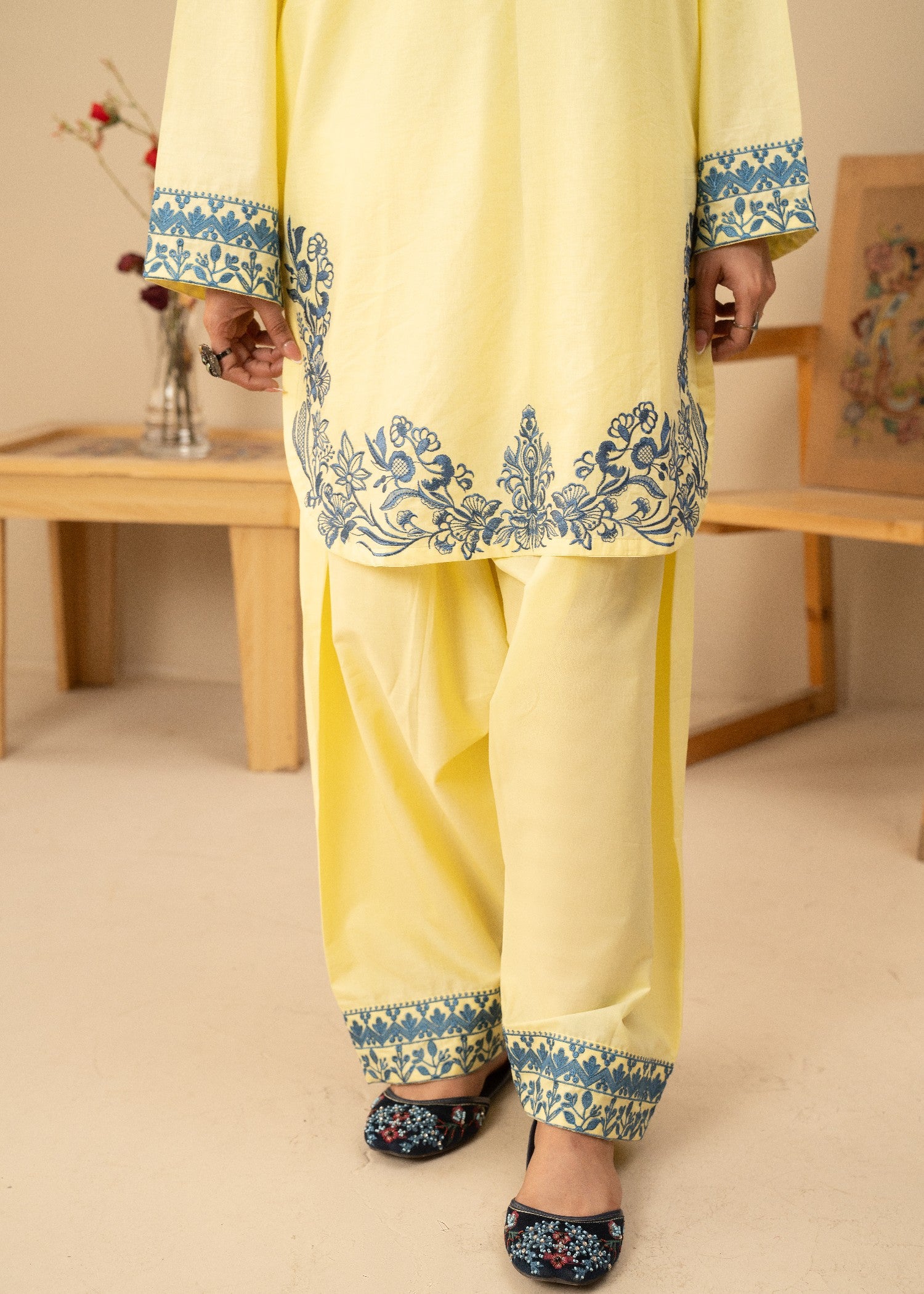 lawn cotton Kurta Set in Yellow, butter