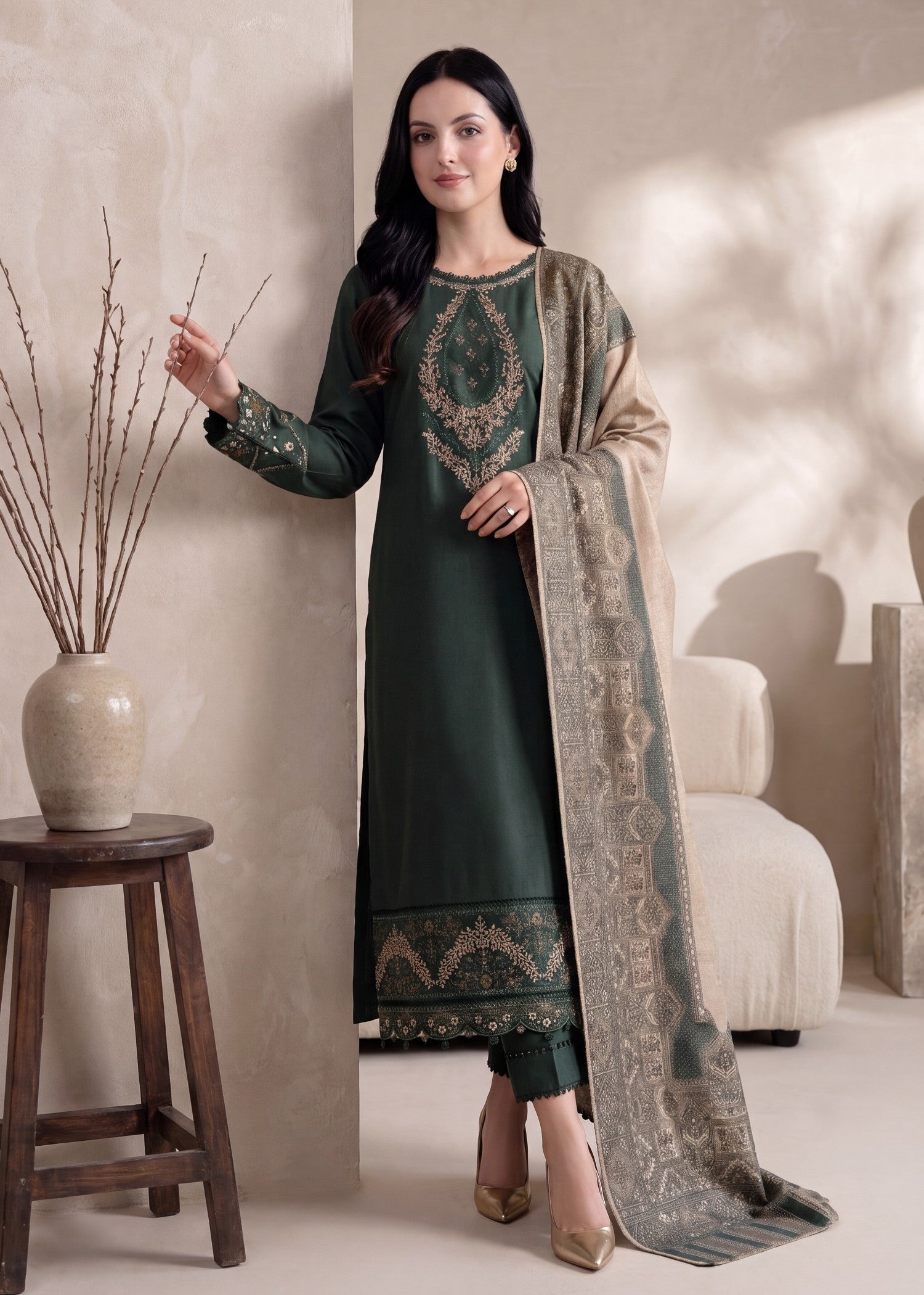 lawn Kurta Set in Green