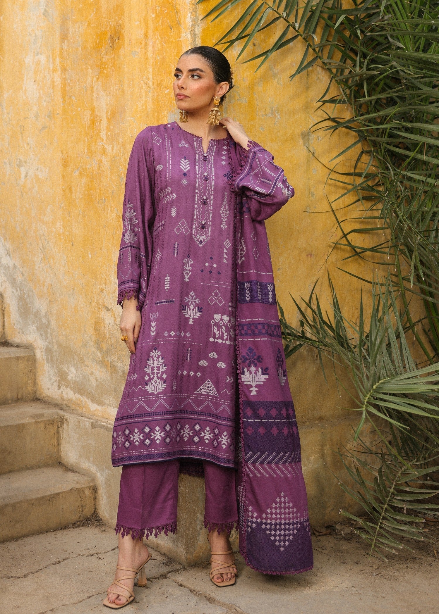 jacquard viscose Unstitched in Purple