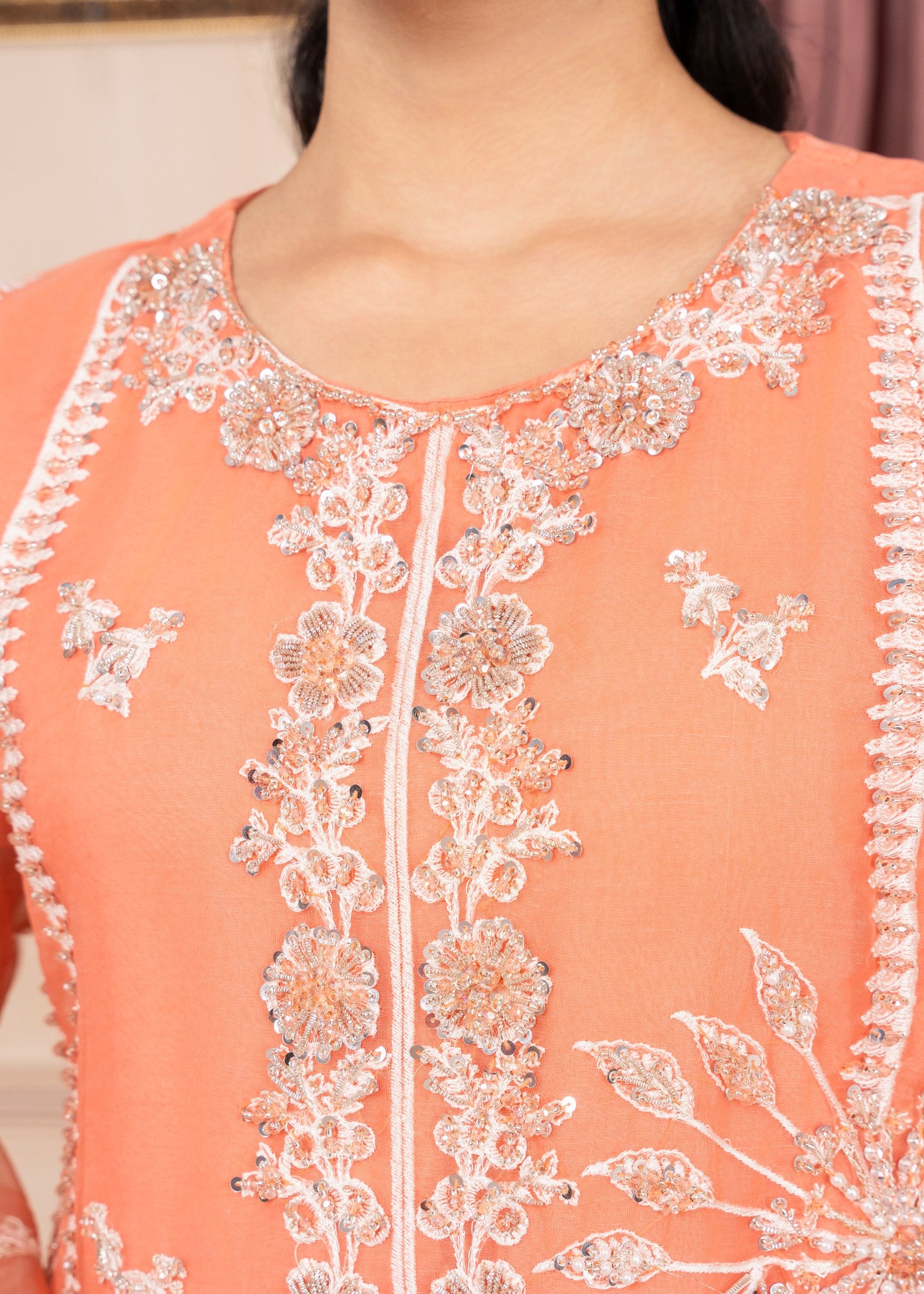organza Kurta Set in Mandarin orange