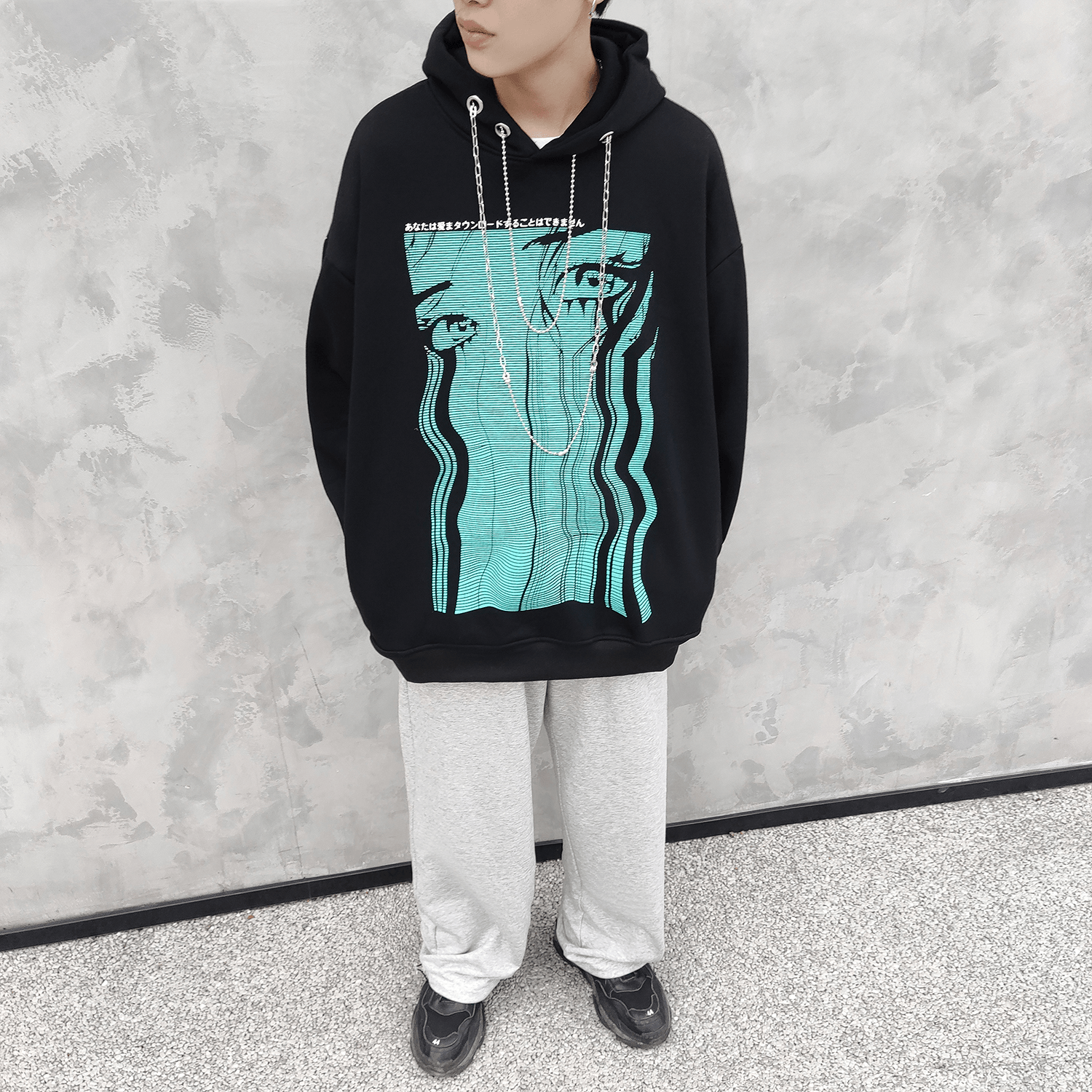 Retro Teary Geometric Print Hip Hop plus Fleece Hooded Sweatshirt