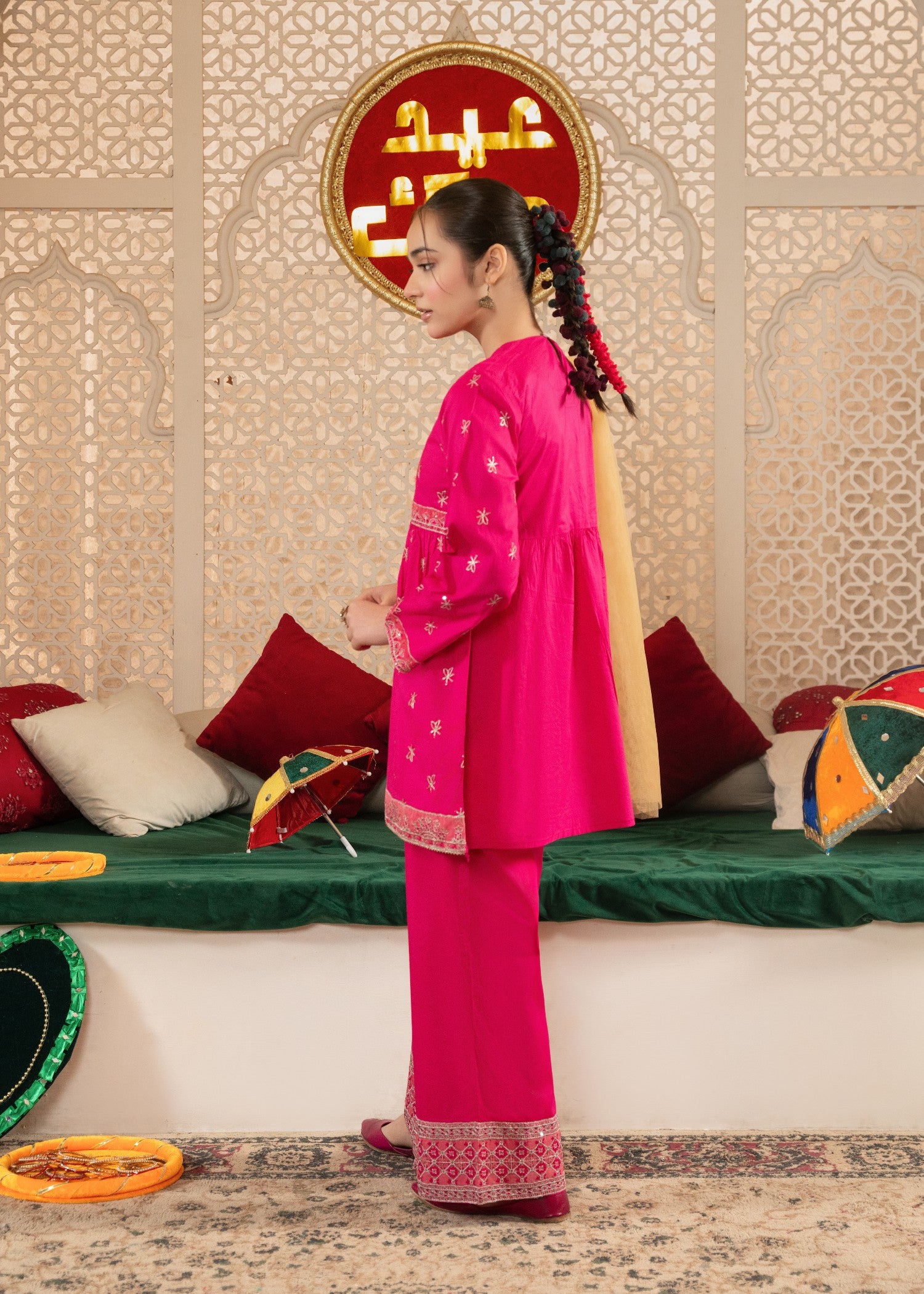 cotton Short Frock in Hot pink
