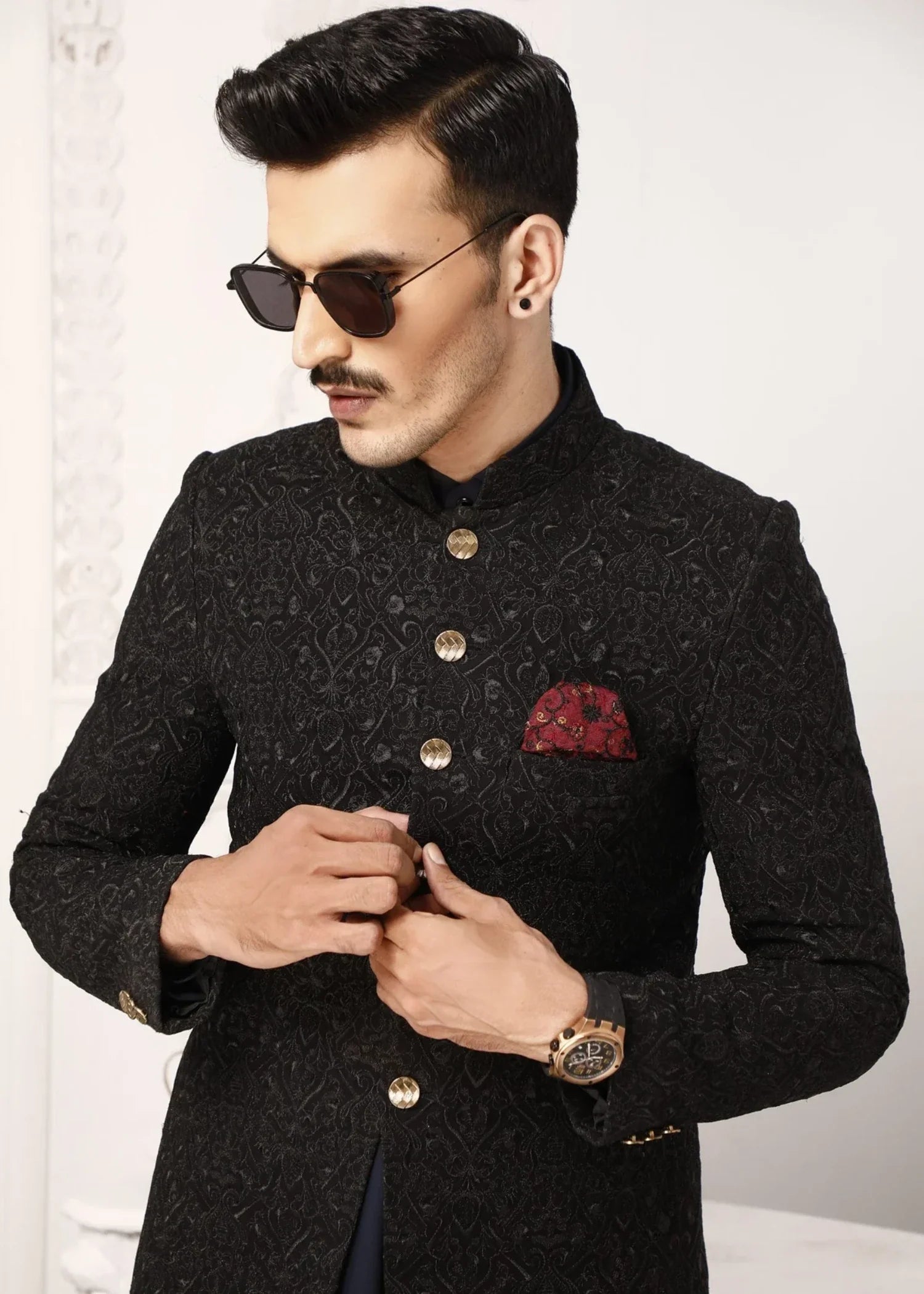 jamawar Prince Coat in Black