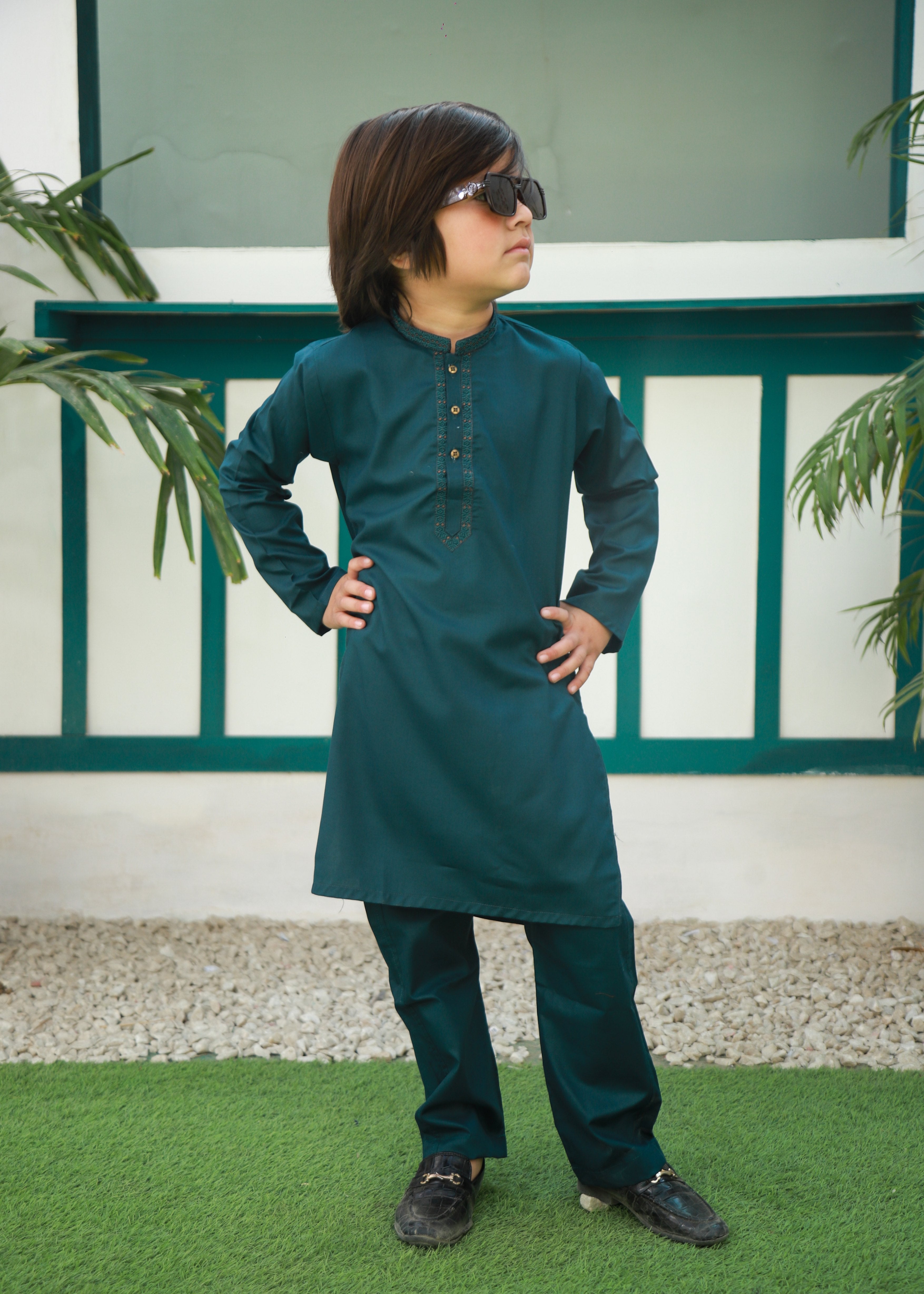 cotton Kurta Set in Pine green