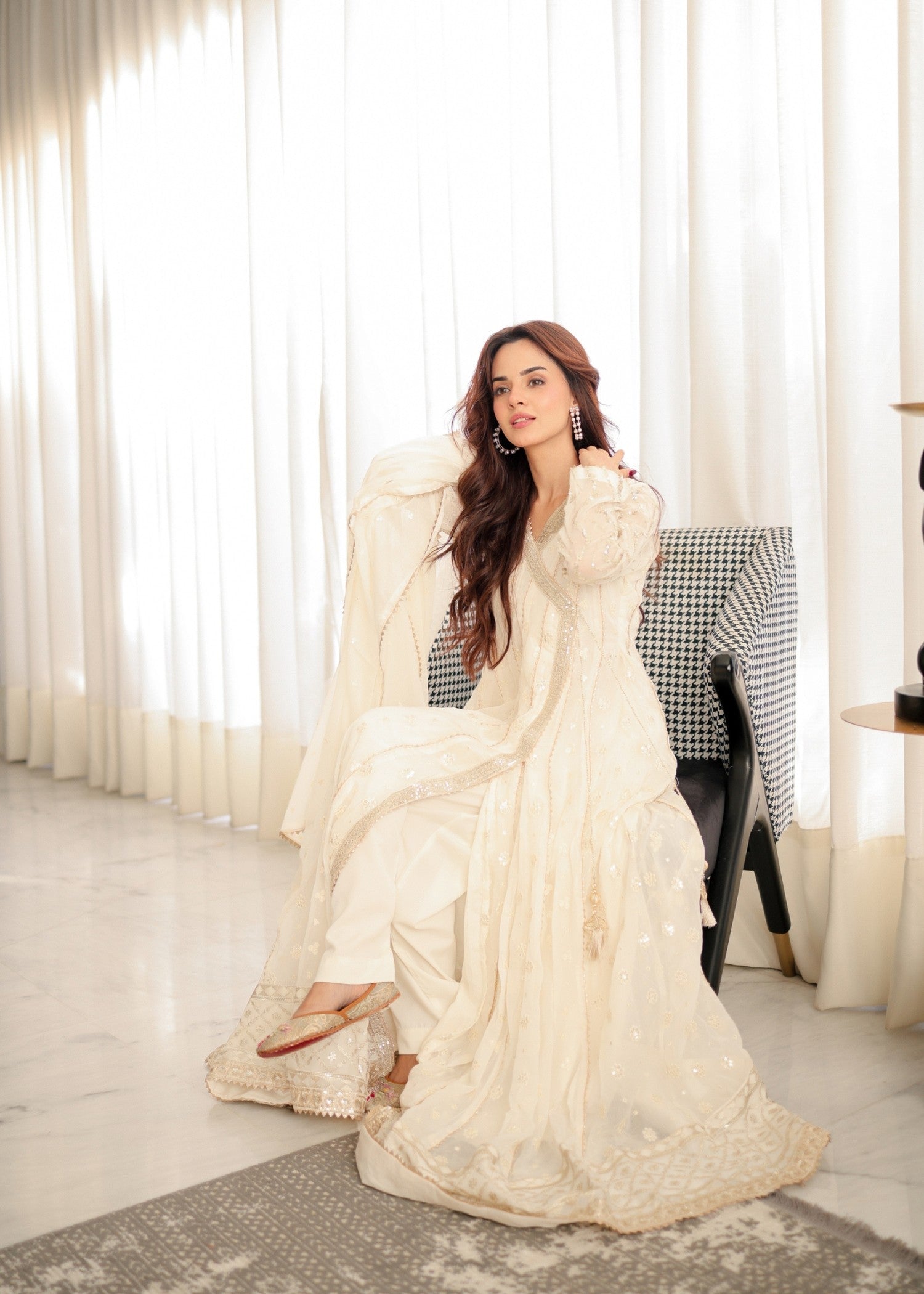 chiffon Angrakha in Off-white
