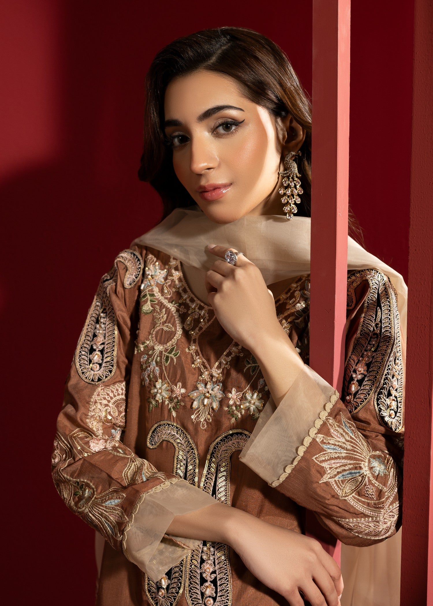 raw silk Kurta Set in Coffee brown