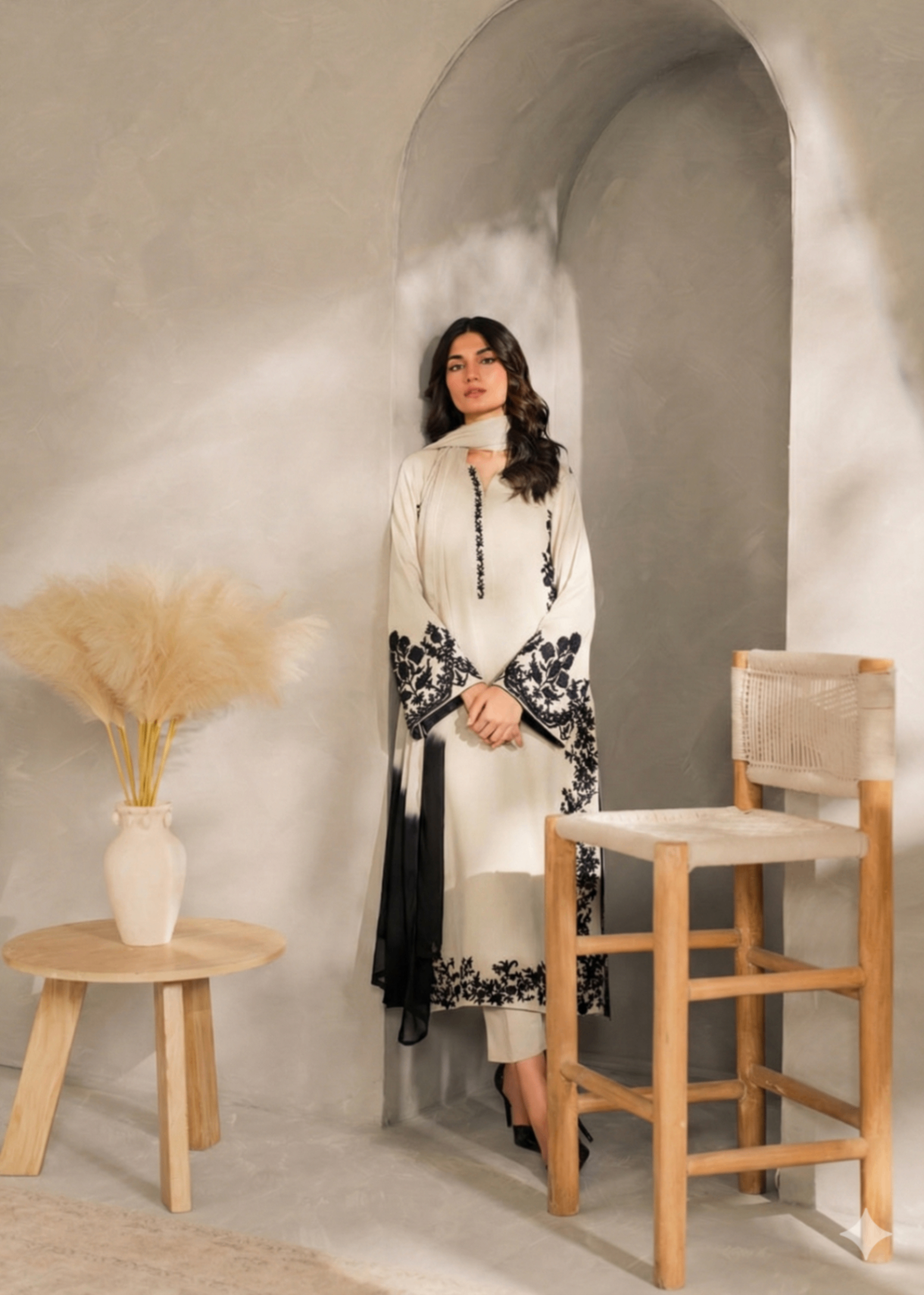linen Kurta Set in Off-white