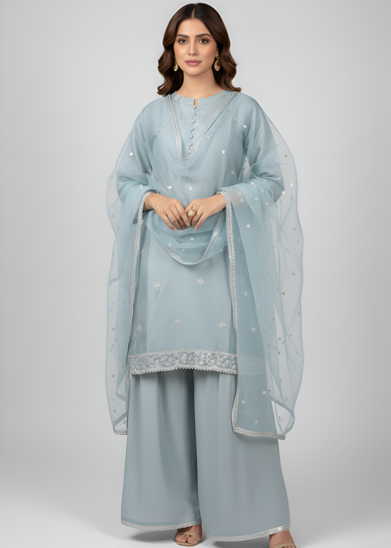 raw silk Kurta Set in Powder blue