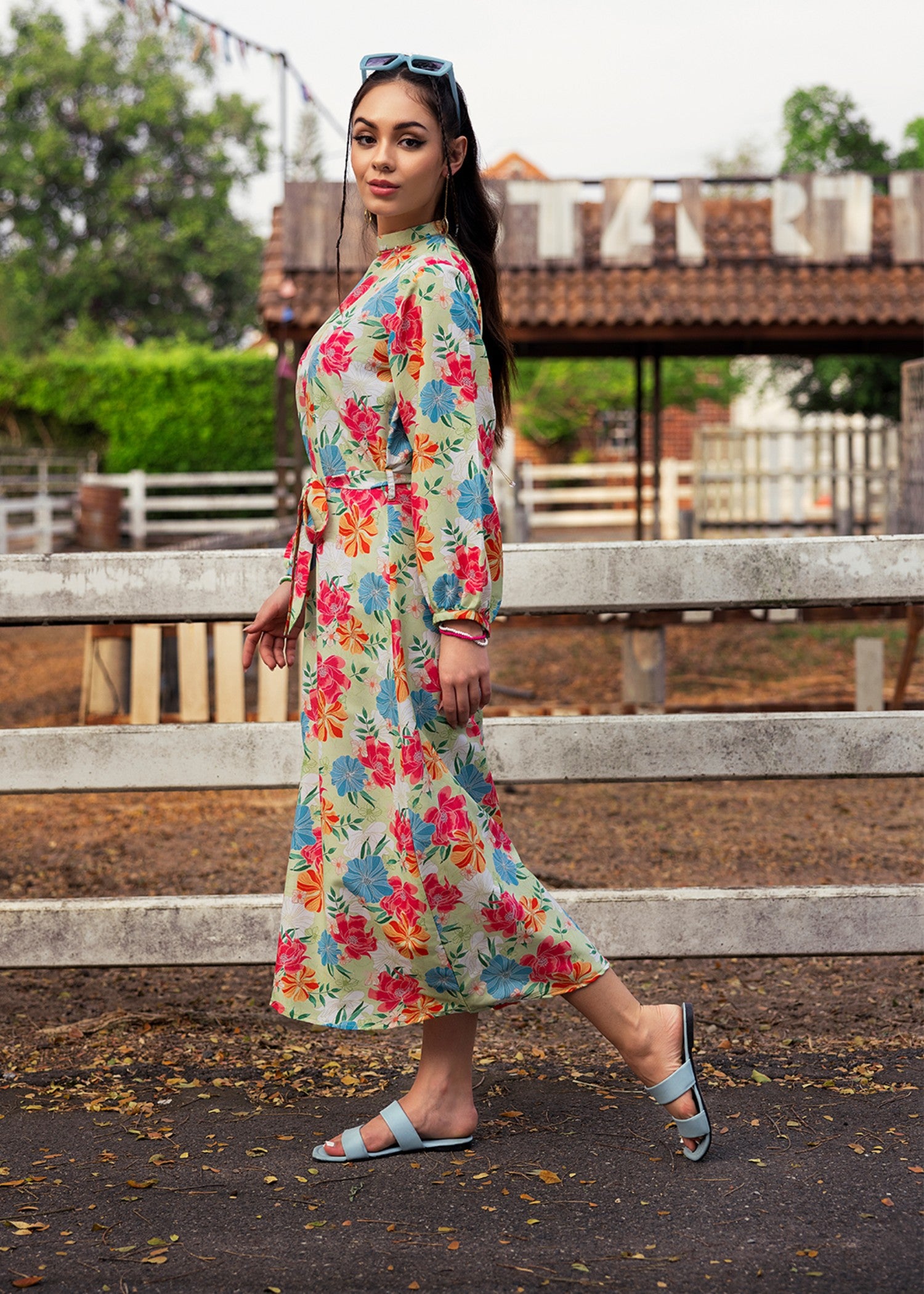 silk finish lawn Frock in Multi