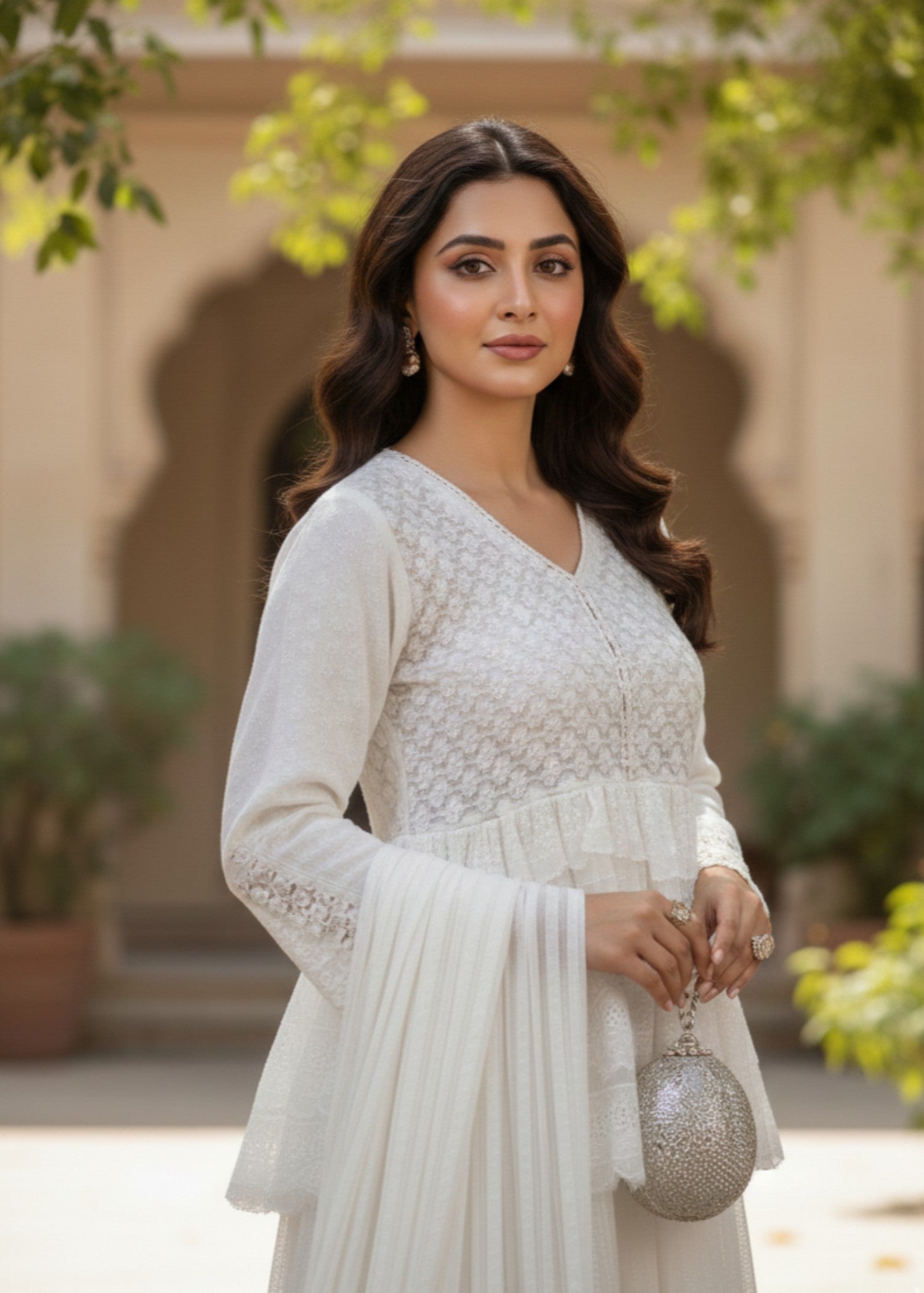 cotton viscose Short Frock in White