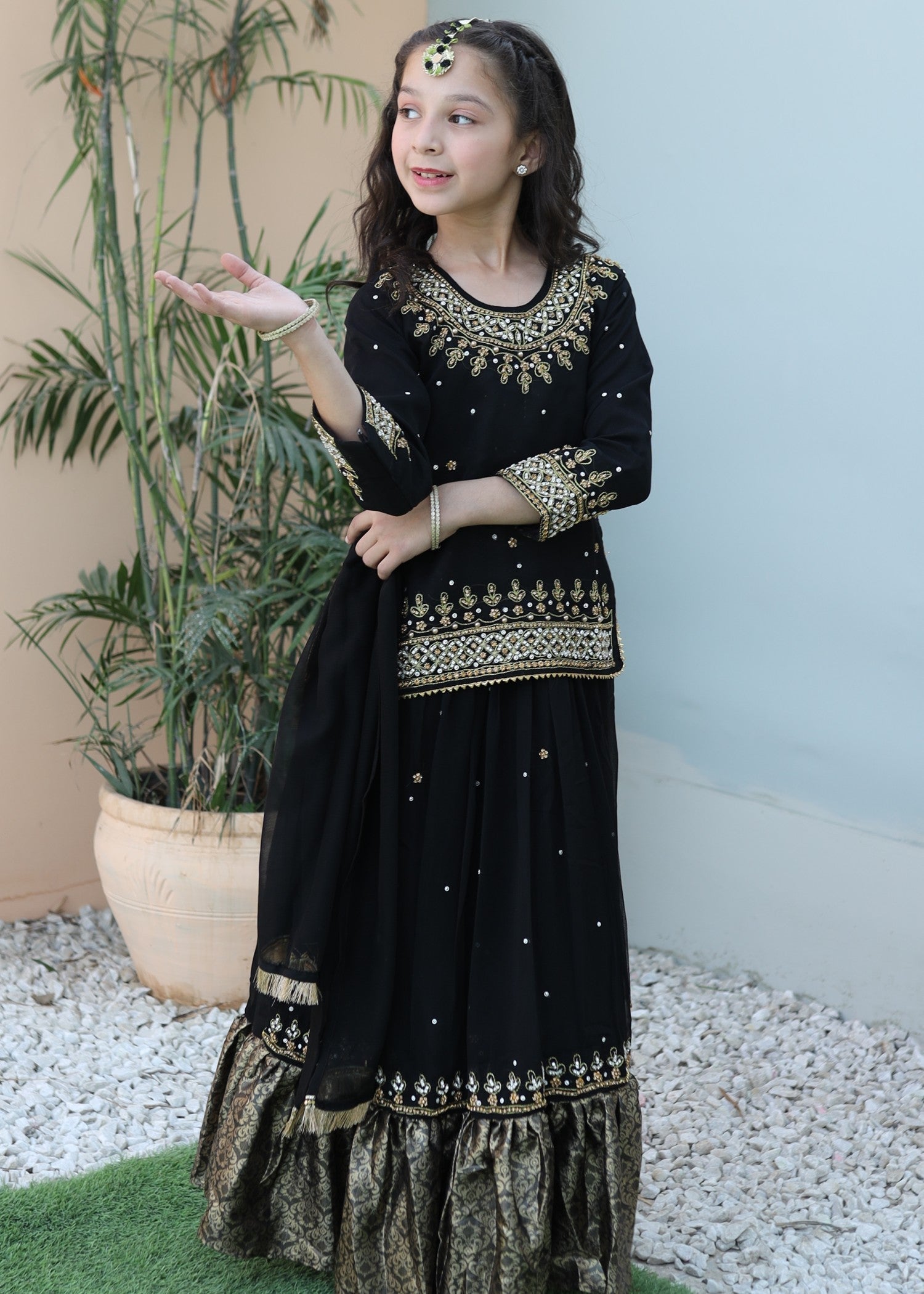 chiffon Lehenga in Black