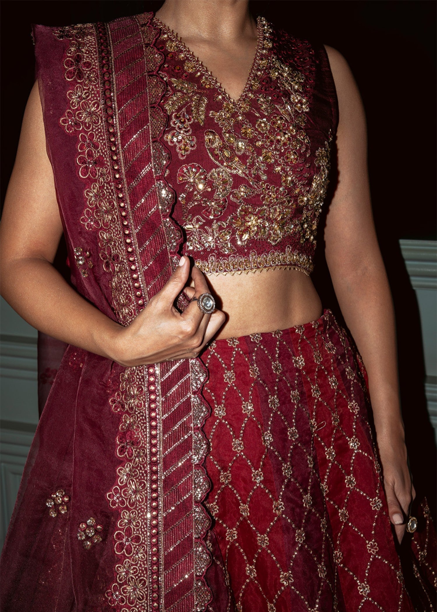 raw silk Lehenga in Maroon