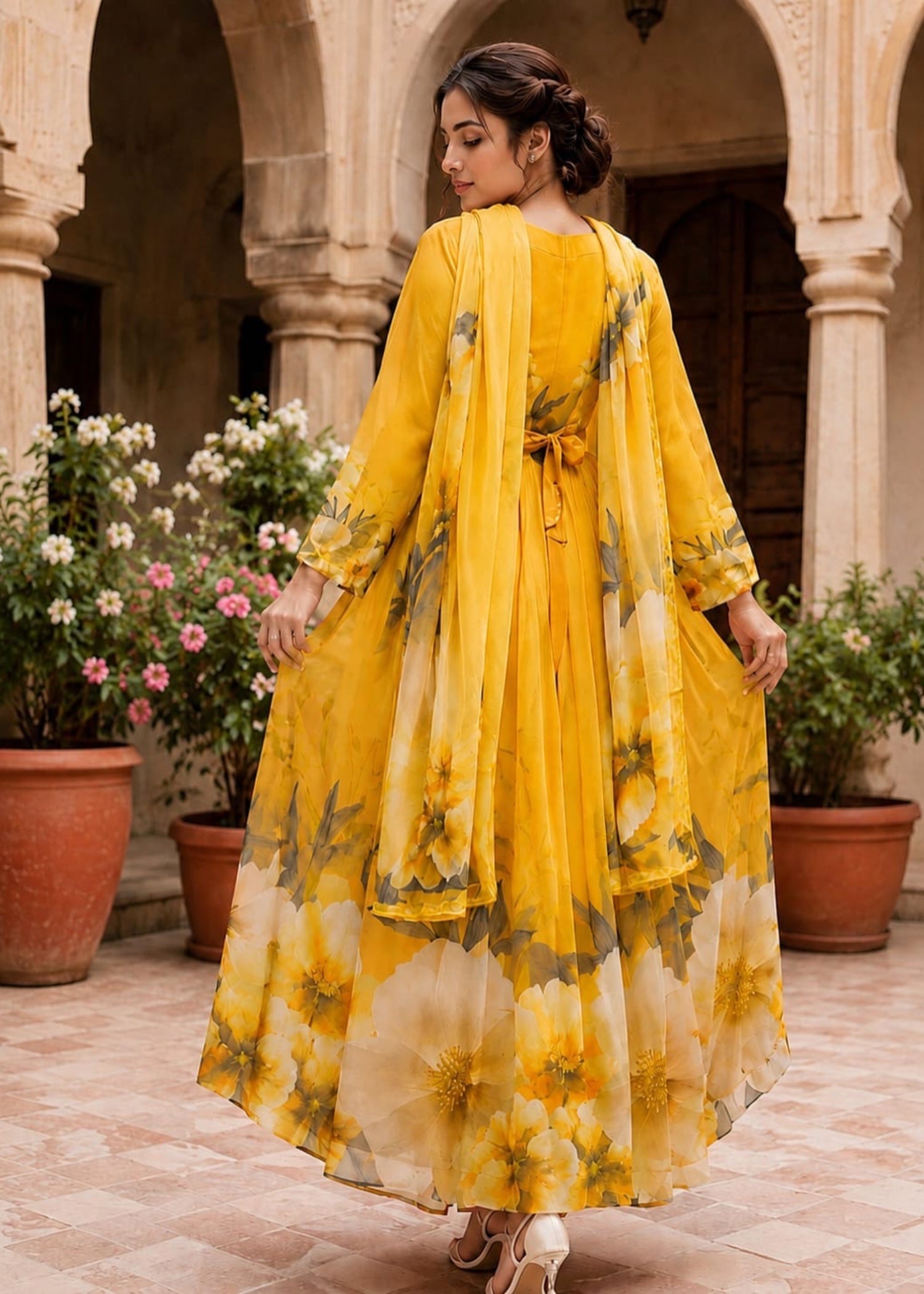 crinkle chiffon Pishwas in Saffron