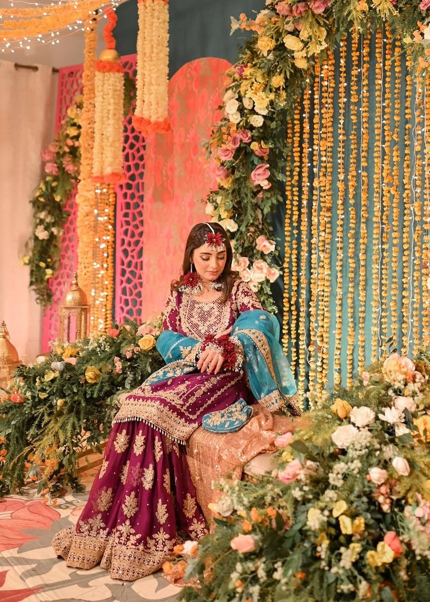 chiffon Gharara in Magenta