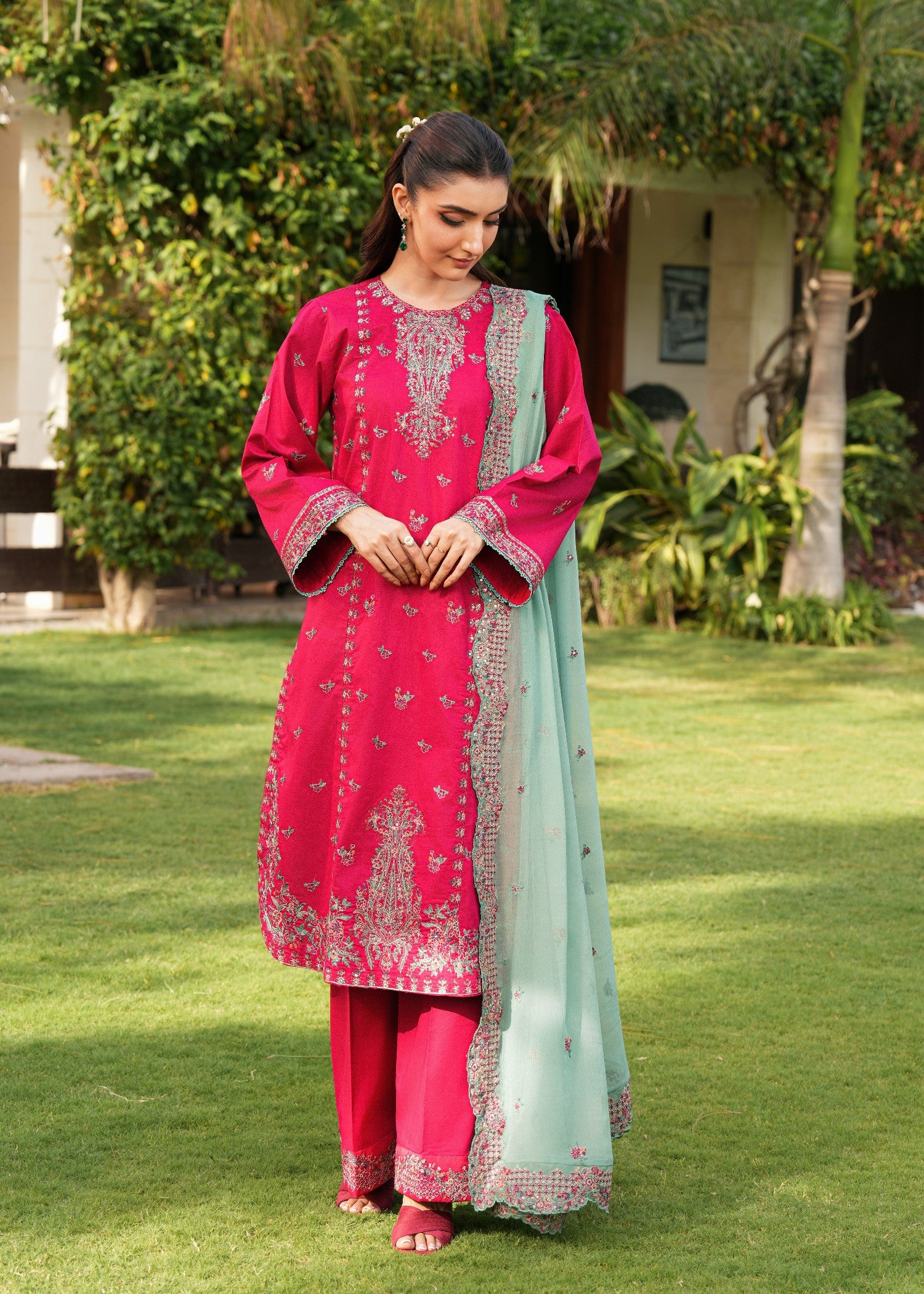 cotton Kurta Set in Shocking pink, powder blue