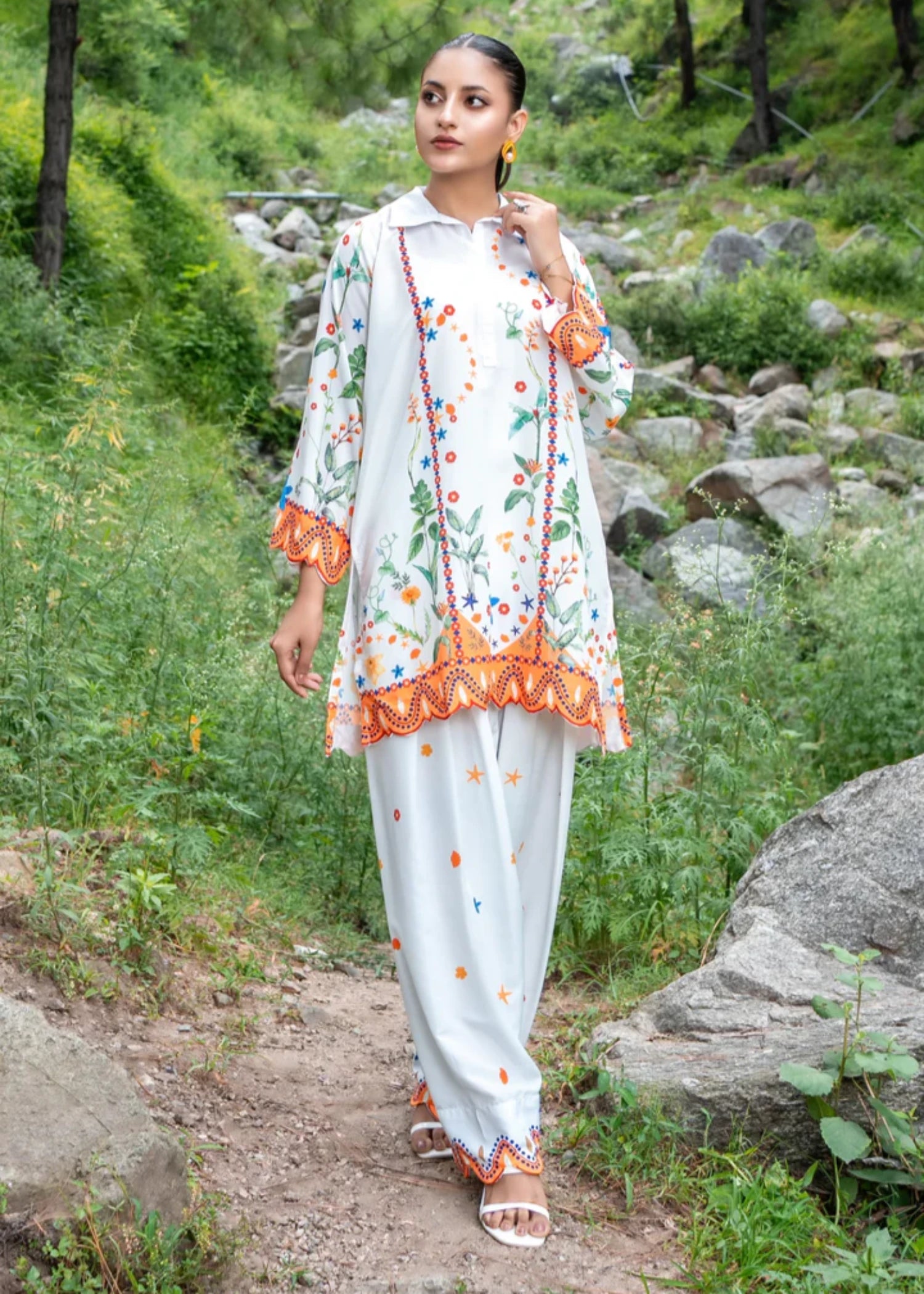 cambric Kurta Set in White
