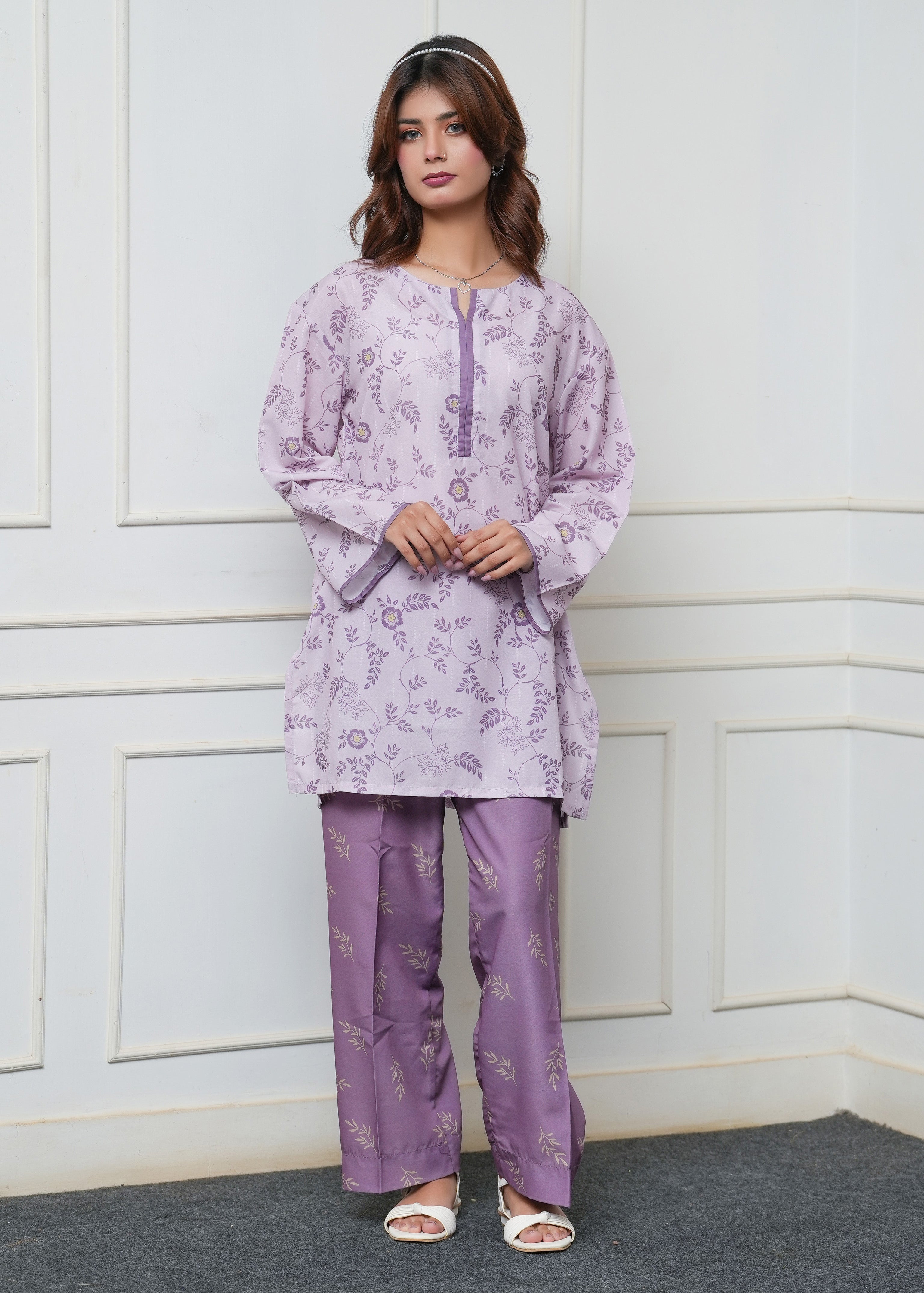poly lawn Kurta Set in Purple mountain majesty
