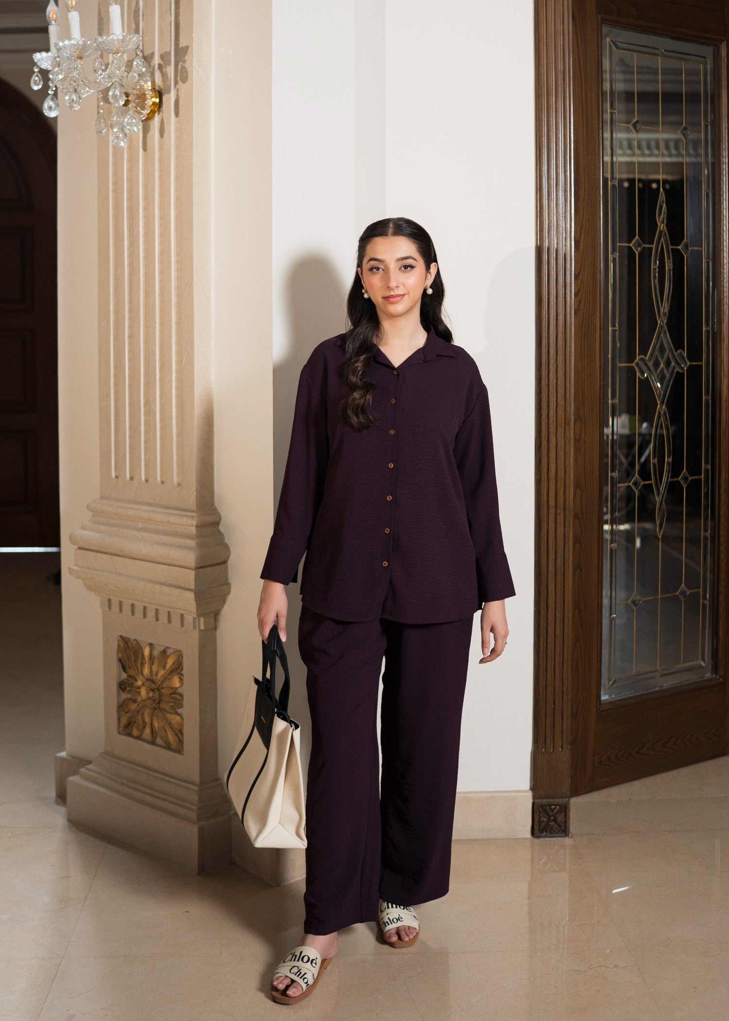 cotton-spandex Co ord Sets in Deep purple