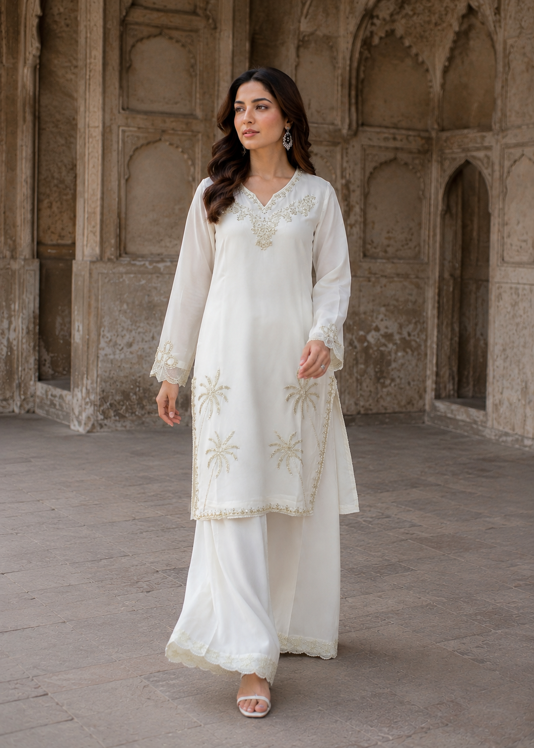 cotton krandi Kurta Set in Ivory