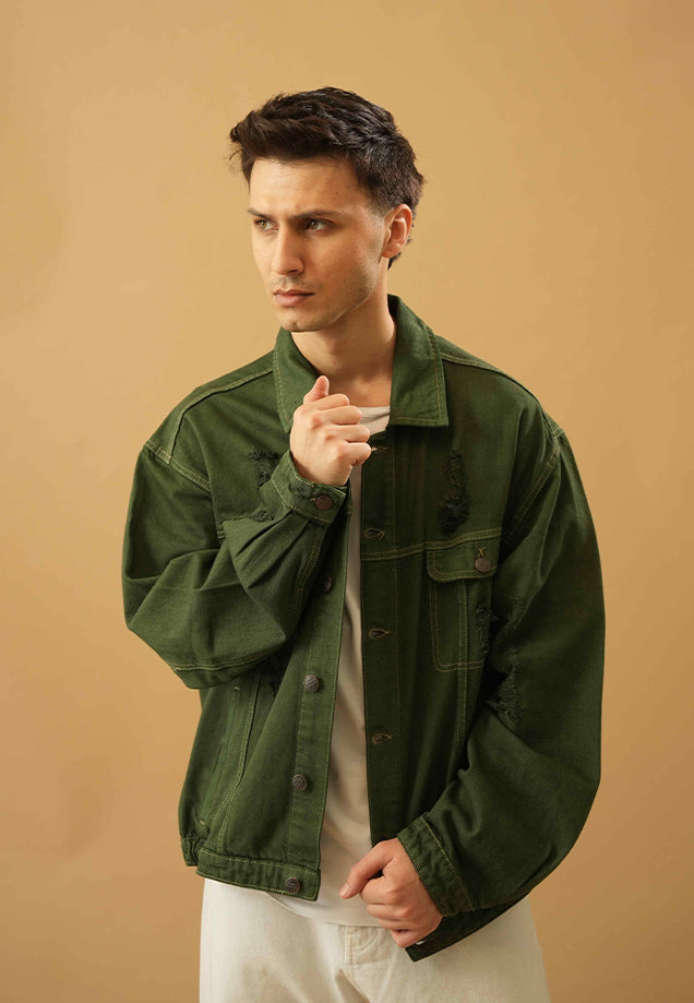 stretch denim Jacket in Emerald green