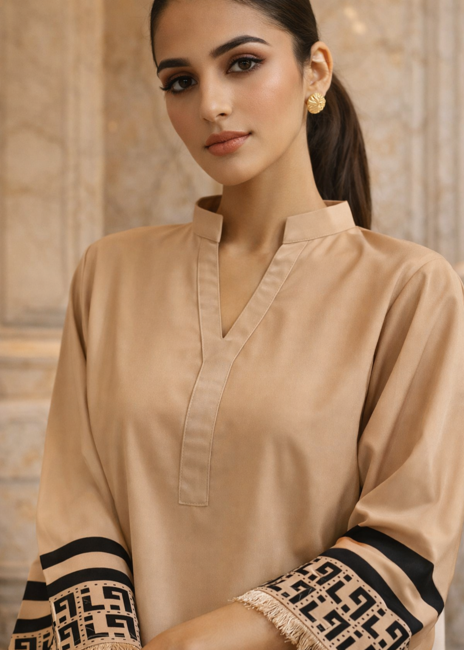 crepe Co Ord Sets in Beige