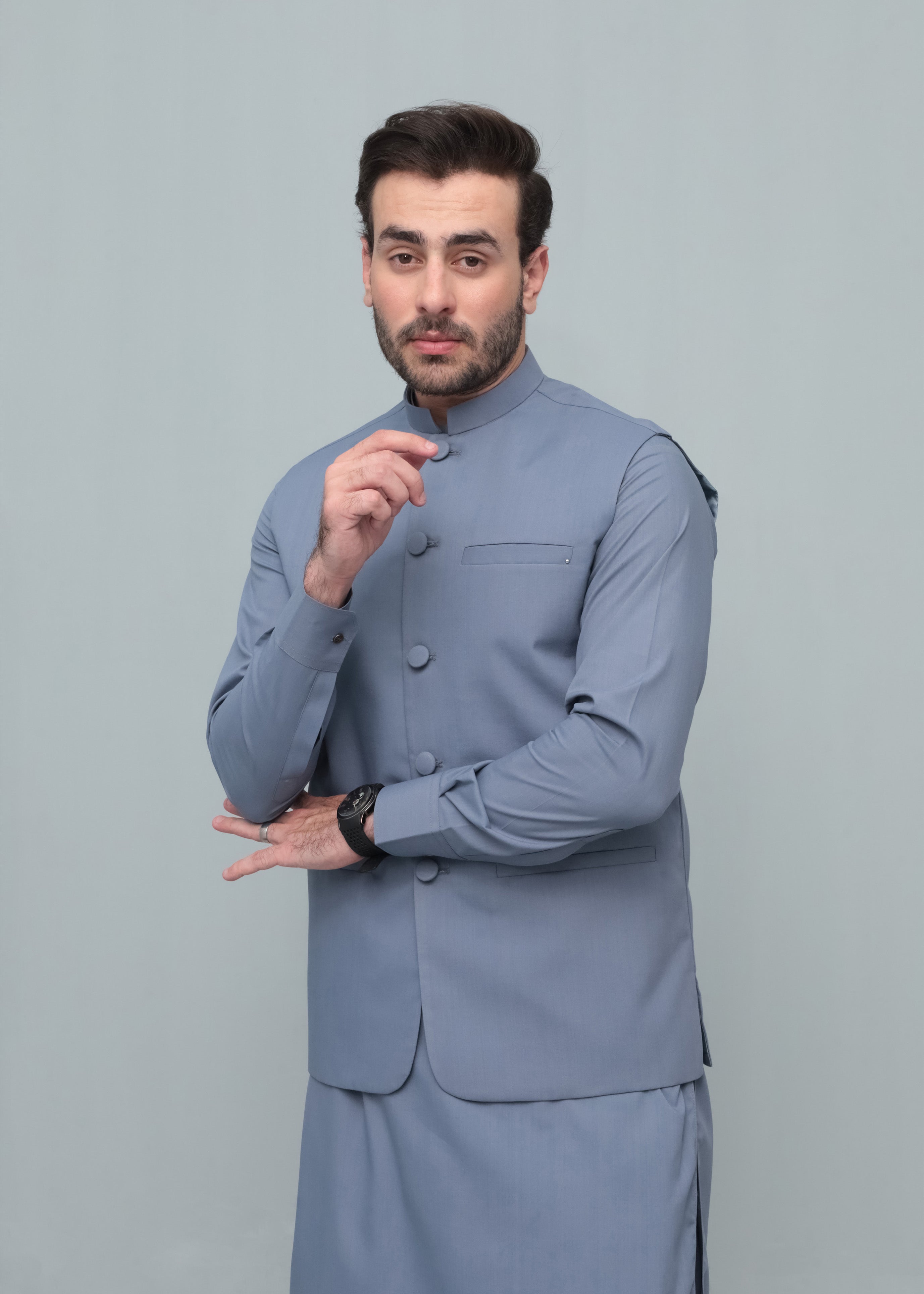 wash & wear Waistcoat in Carolina blue