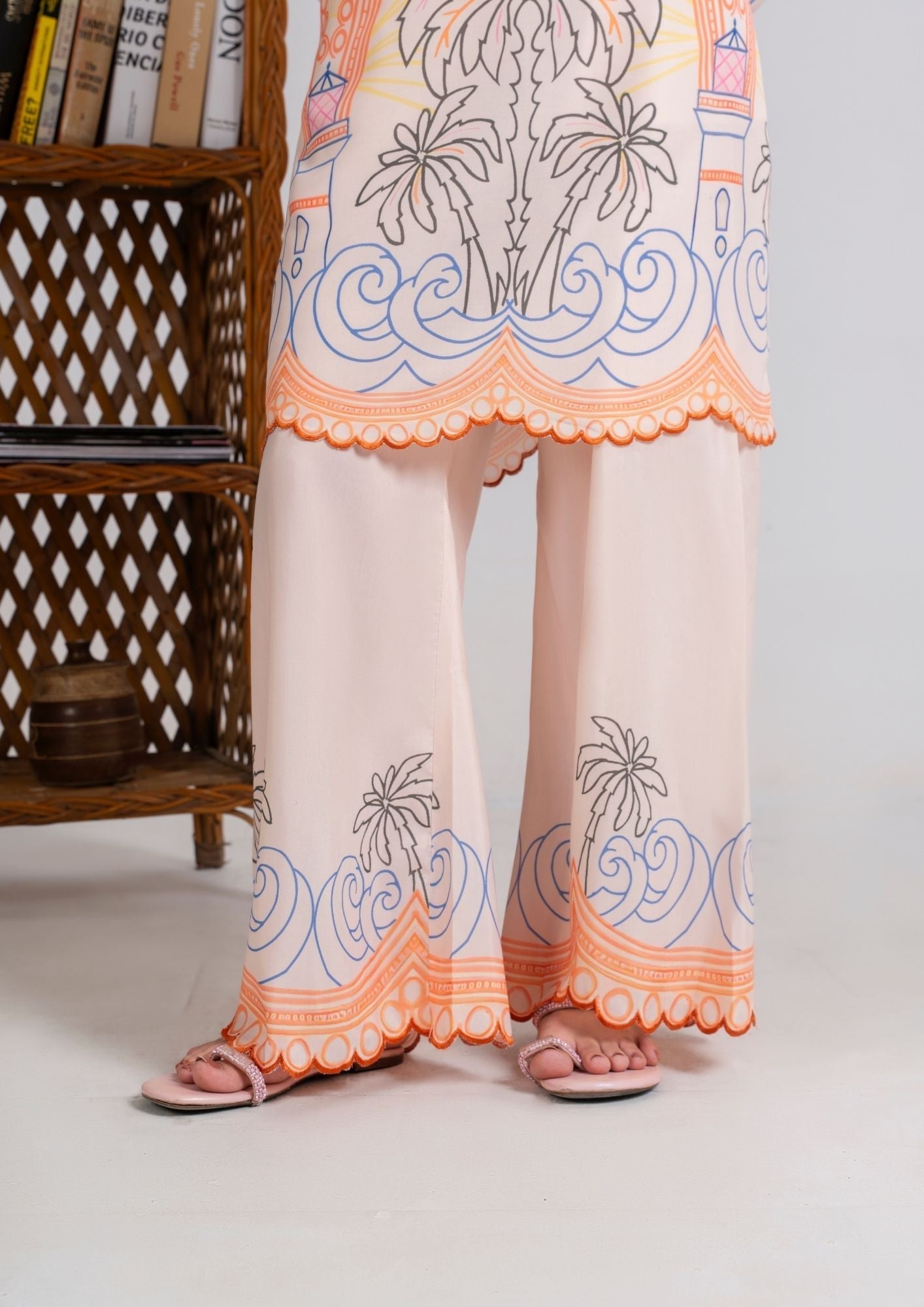 swiss cotton Kurta Set in Beige