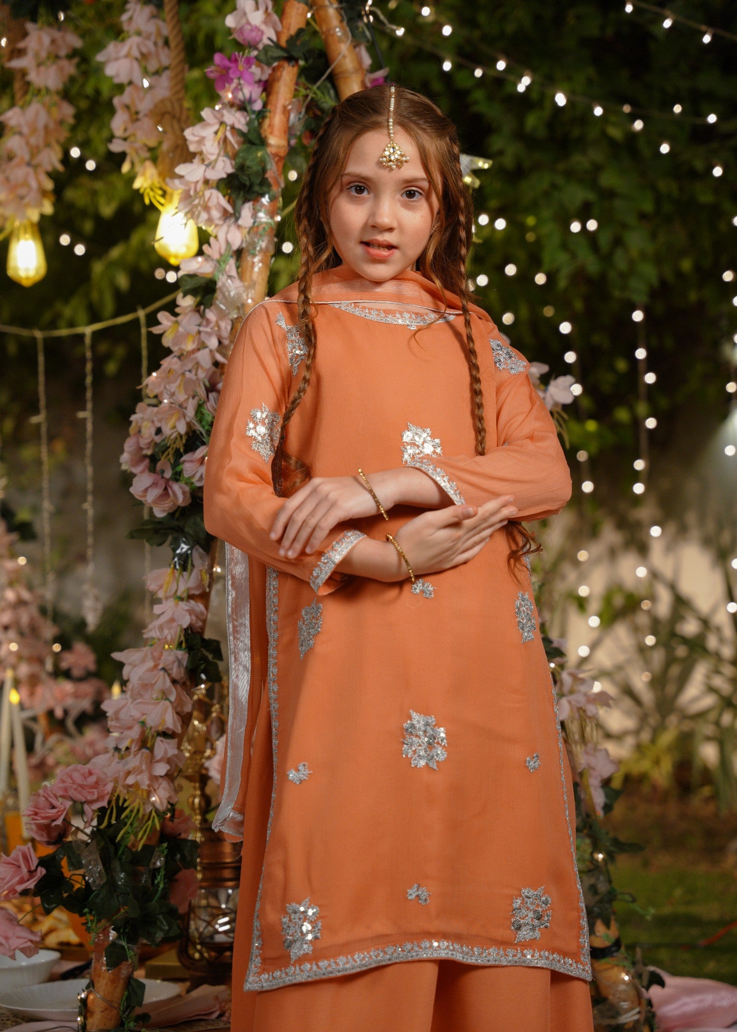 chiffon Lehenga in Apricot orange